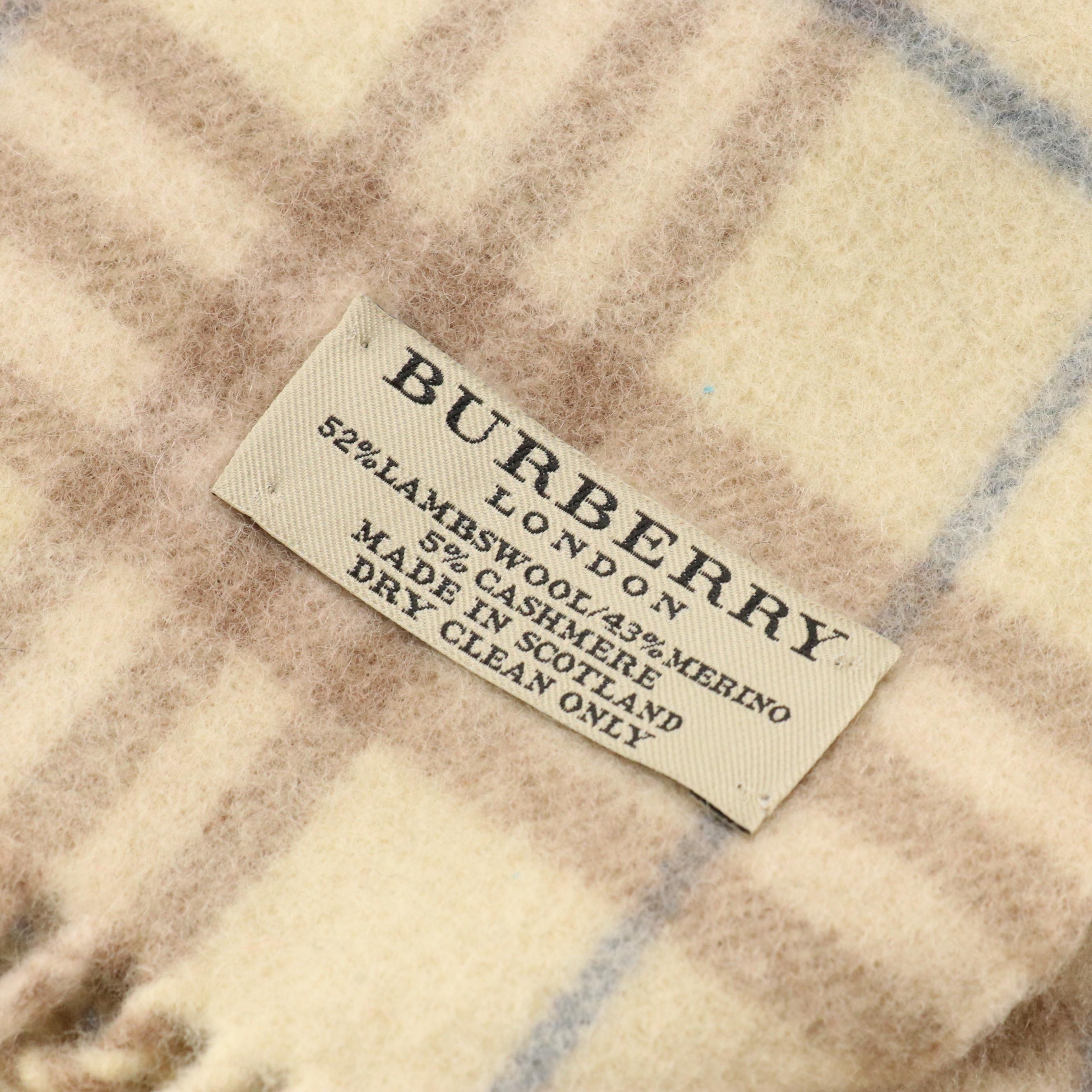 Burberry Housecheck Lambswool, Merino and Cashmere Fringe Scarf