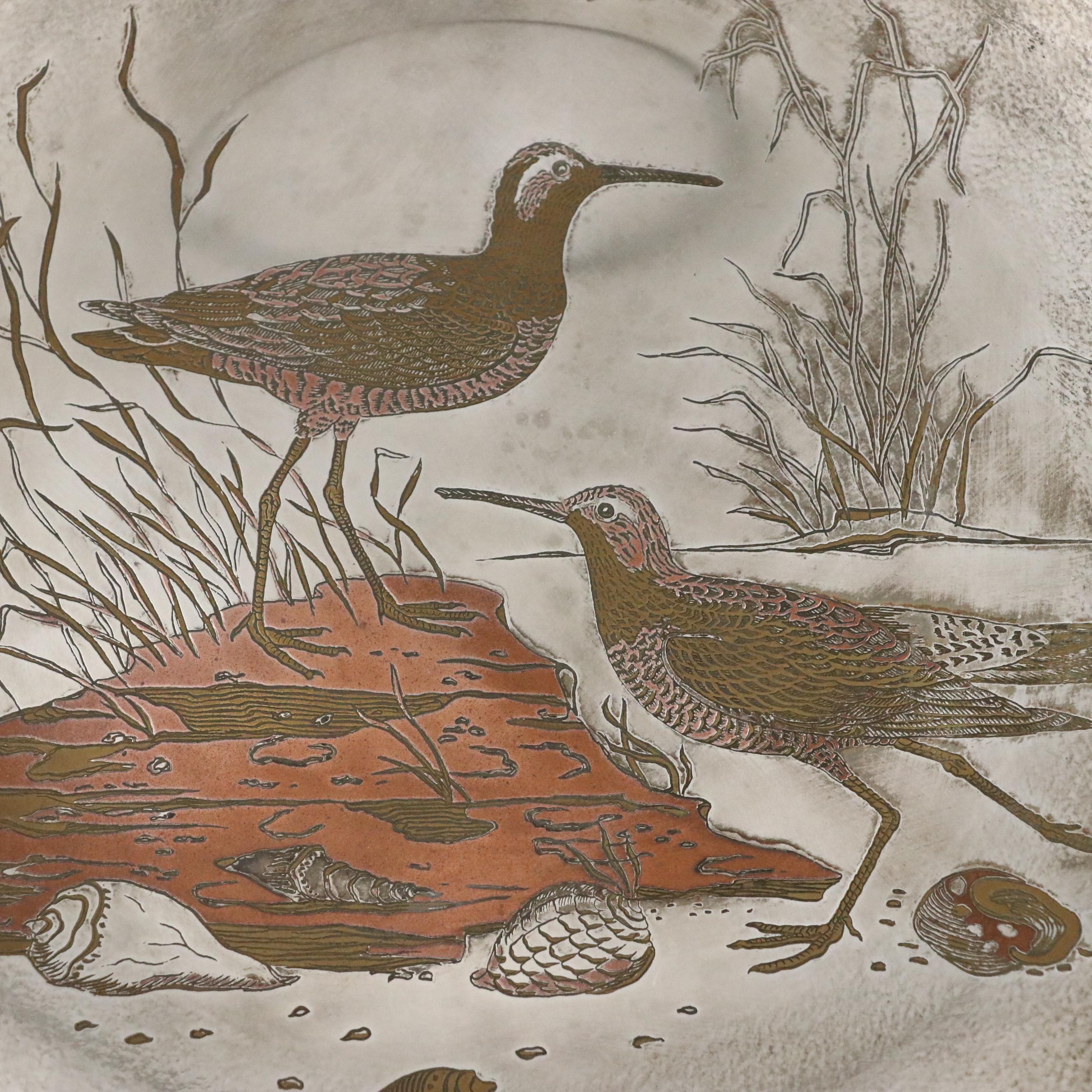 Reed & Barton Limited Edition "Stilt Sandpiper" Damascene Silver Plate, 1972