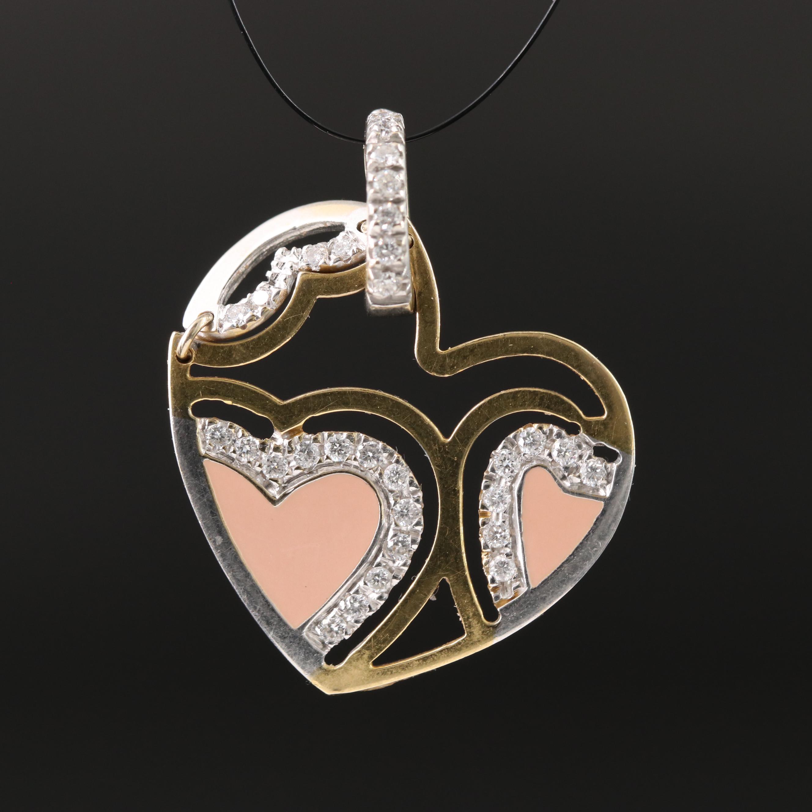 Roberto Coin Capri 18K Two-Tone Enamel and Diamond Heart Pendant