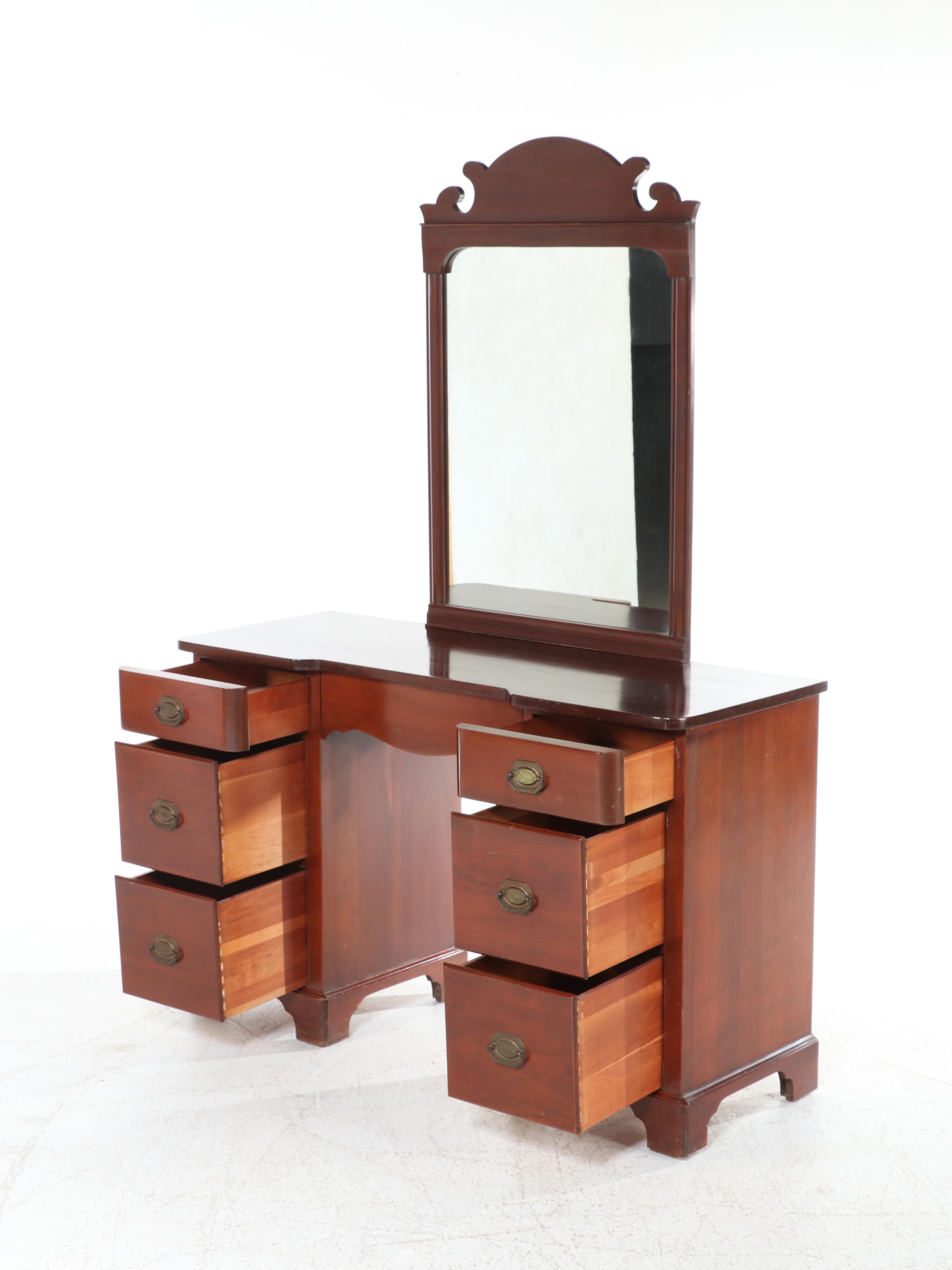 Late Federal Style Cherrywood Dressing Table with Stool