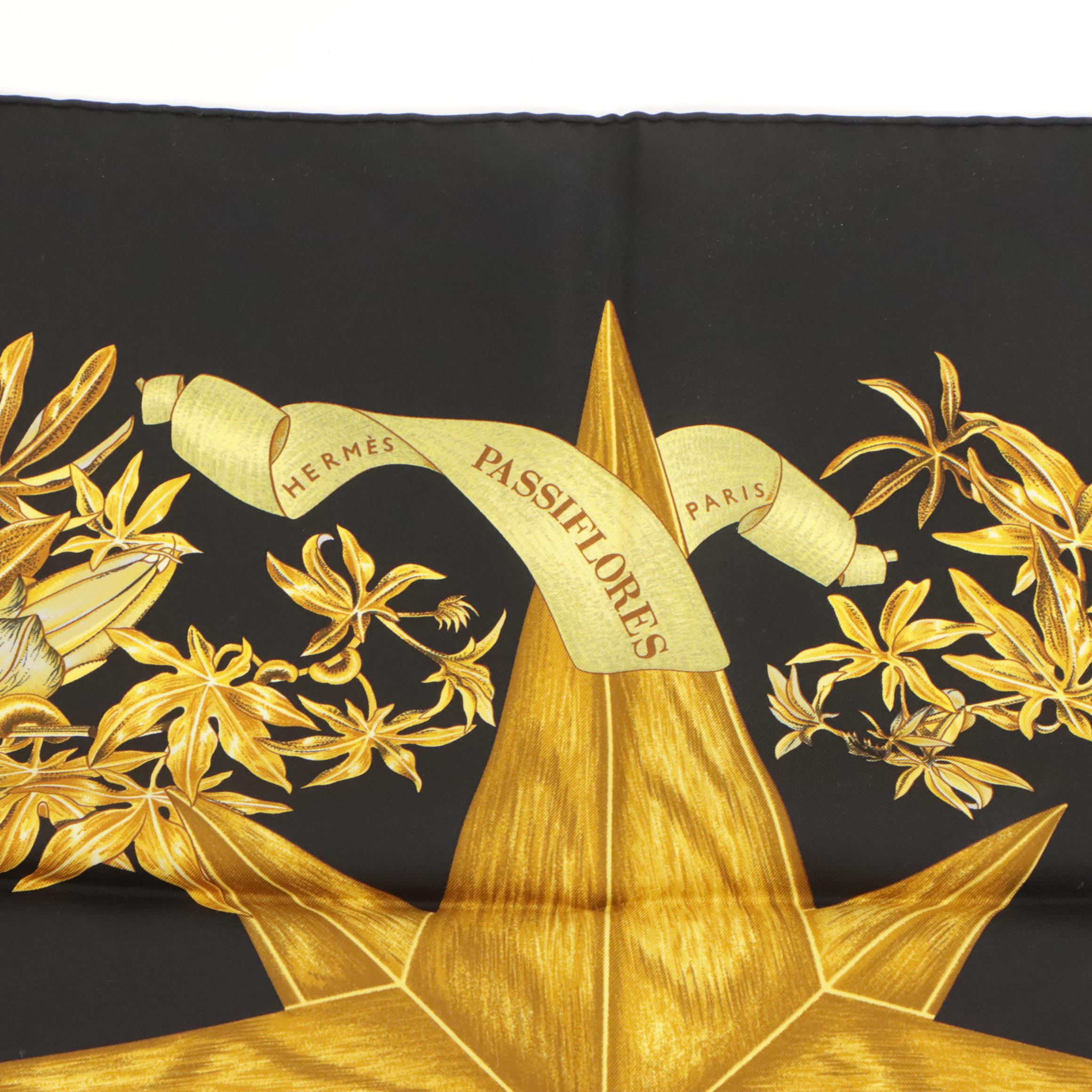 Hermès "Passiflores" Scarf 90 in Silk Twill with Box