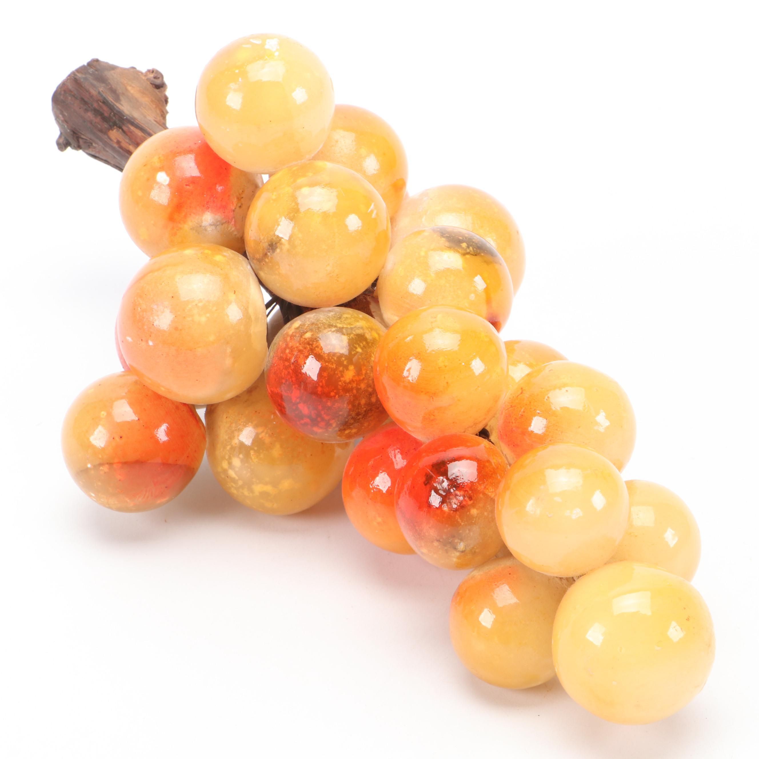 Mid Century Modern Style Dyed Stone and Wood Grape Bunch Figurine