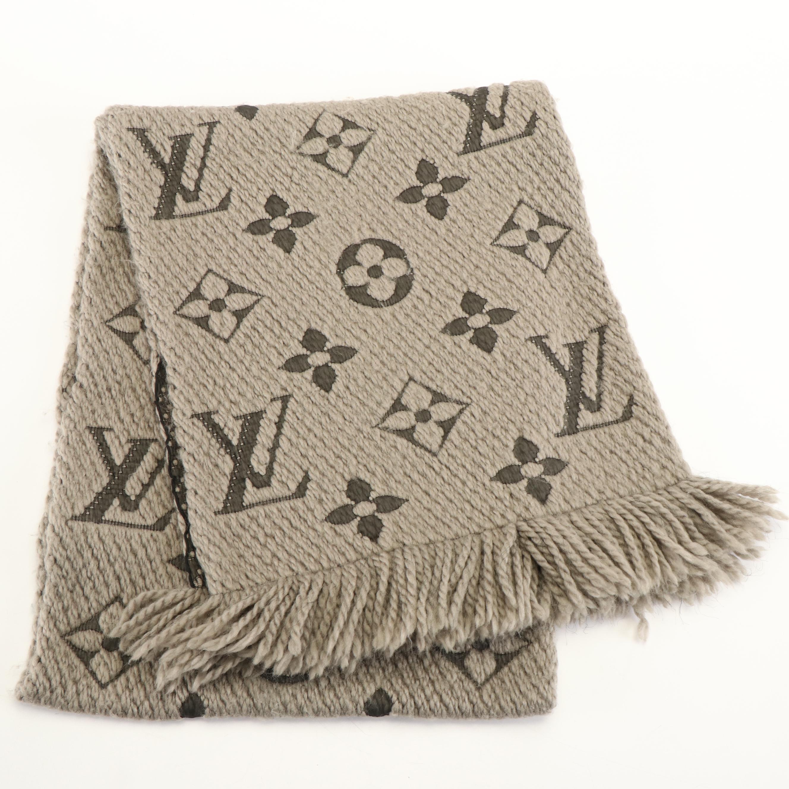 Louis Vuitton Wool and Silk Blend Knit Monogram Fringe Scarf