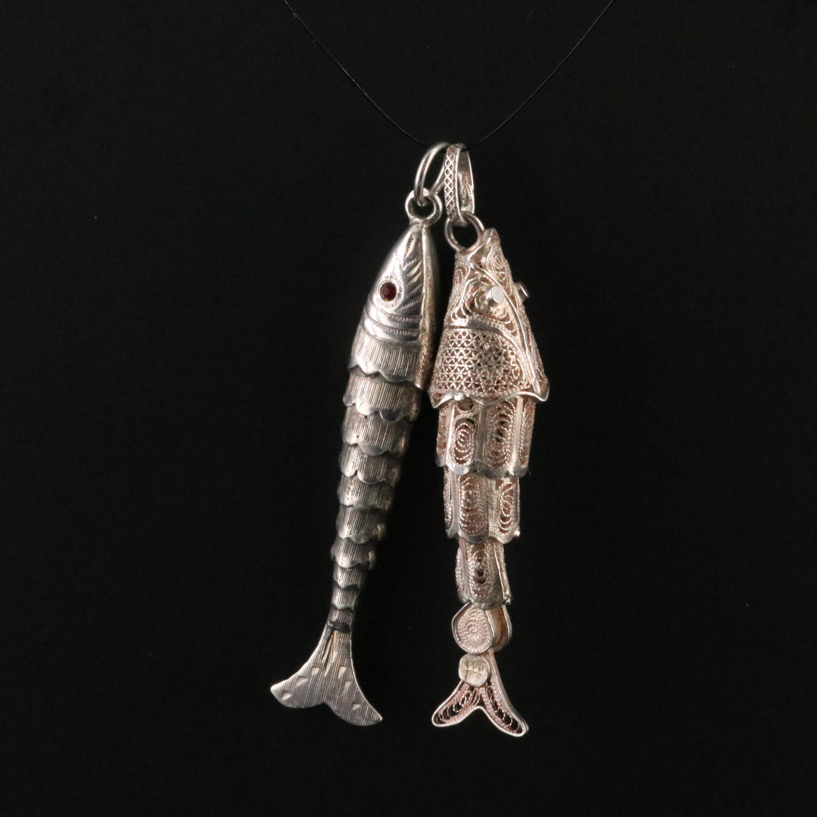 Sterling and 800 Silver Articulated Fish Pendants