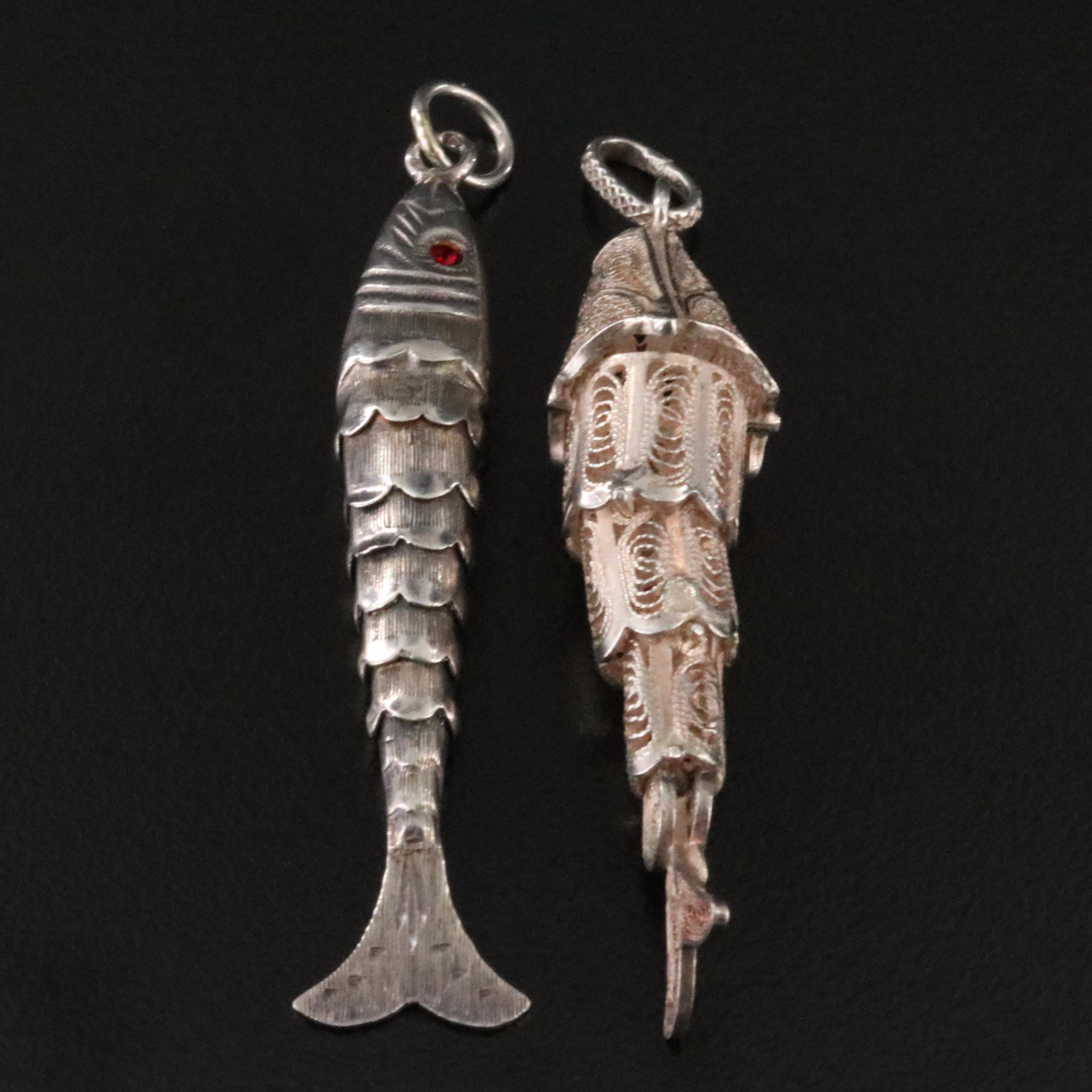 Sterling and 800 Silver Articulated Fish Pendants