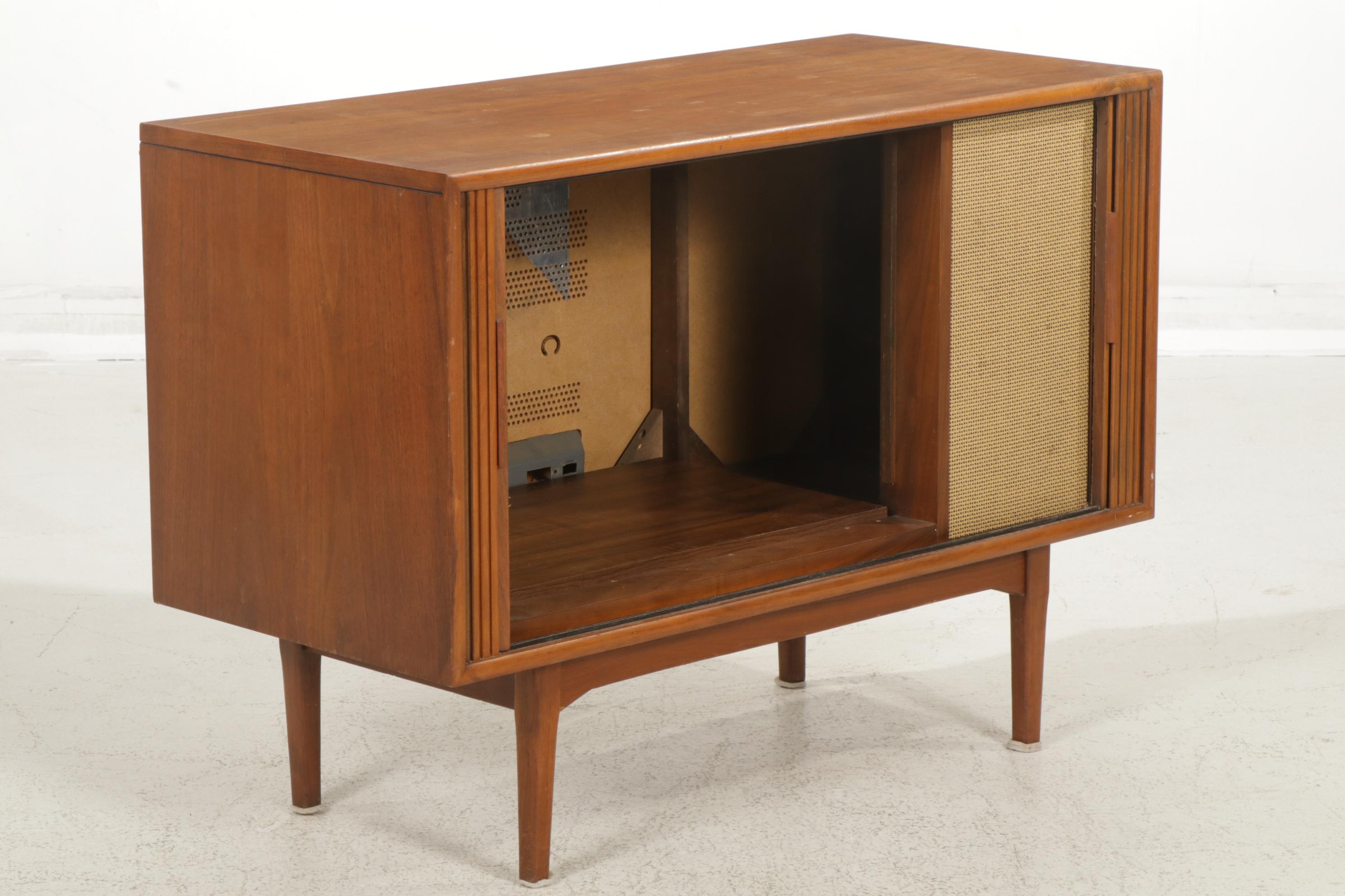 Mid Century Modern Teak Tambour Door Repurposed Television Cabinet