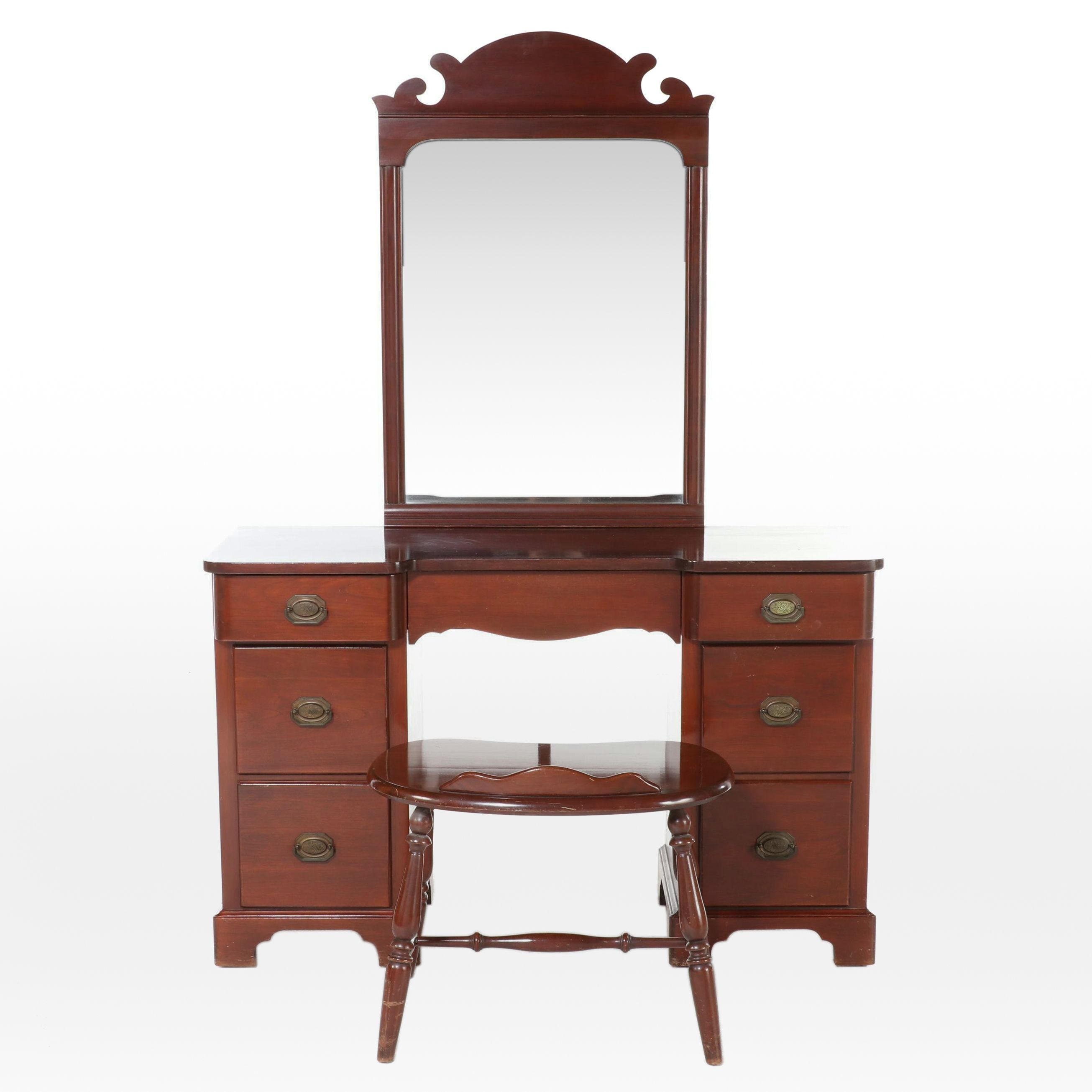 Late Federal Style Cherrywood Dressing Table with Stool