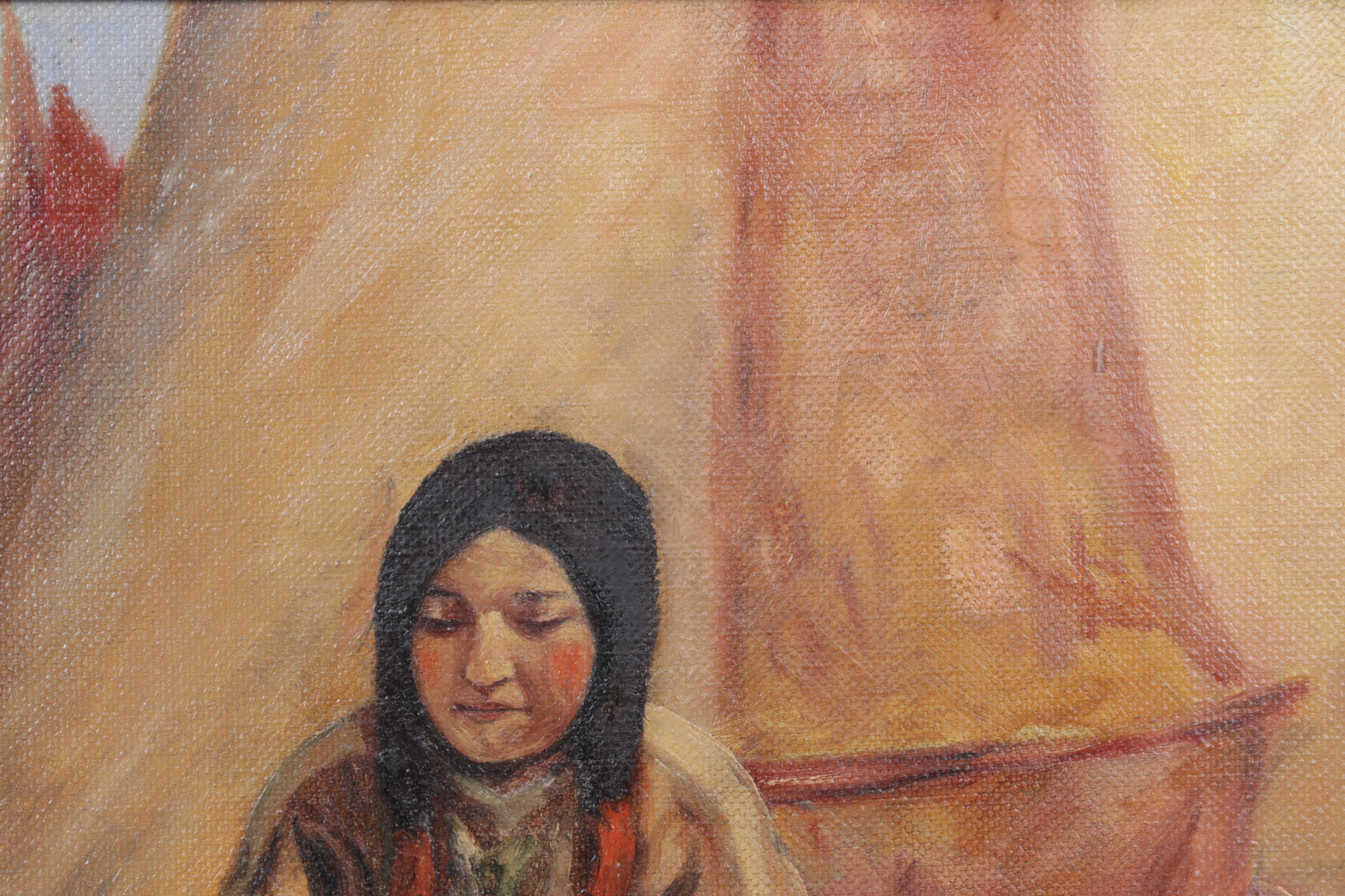 Native American Portrait Copy Oil Painting After Frank Tenney Johnson