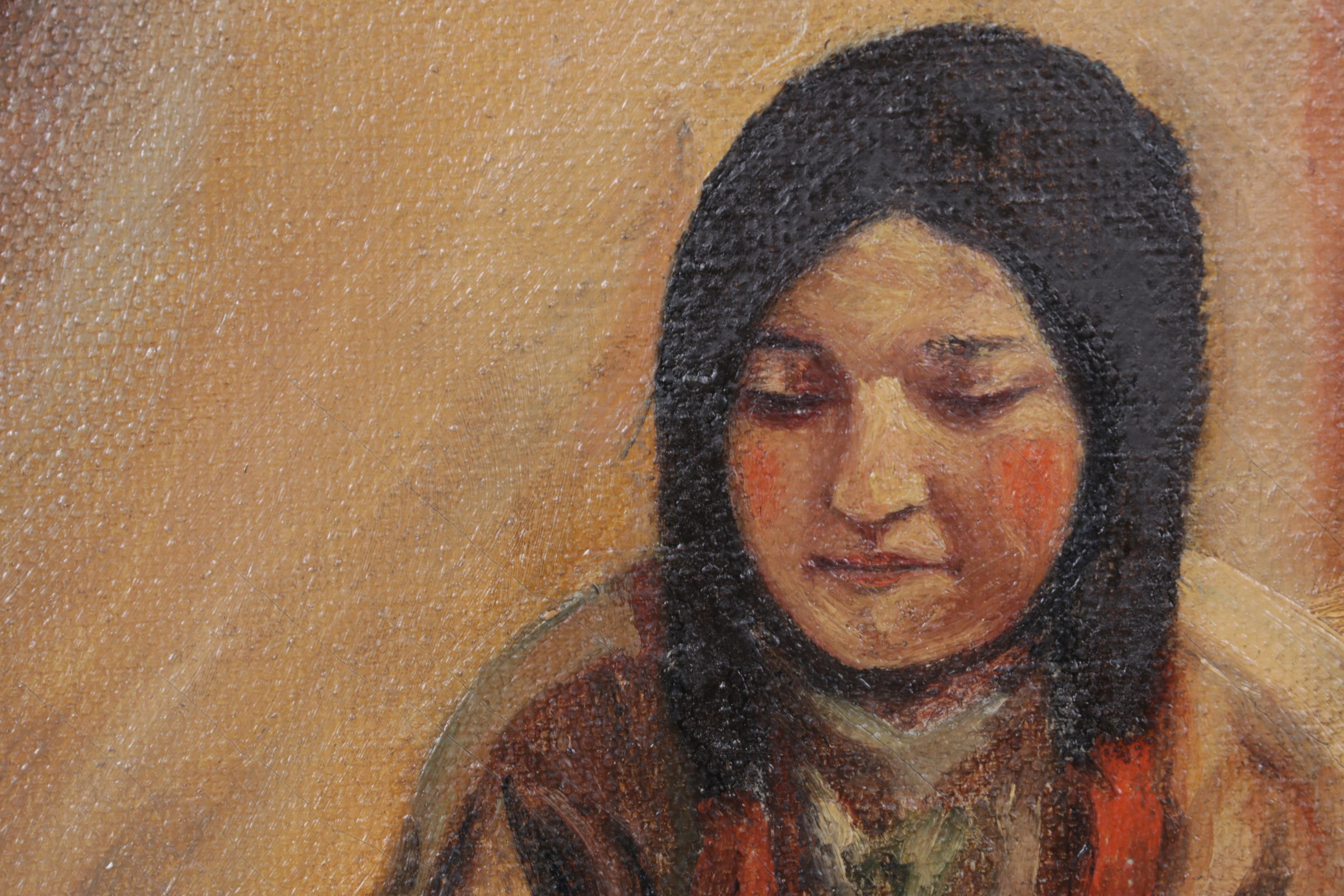 Native American Portrait Copy Oil Painting After Frank Tenney Johnson