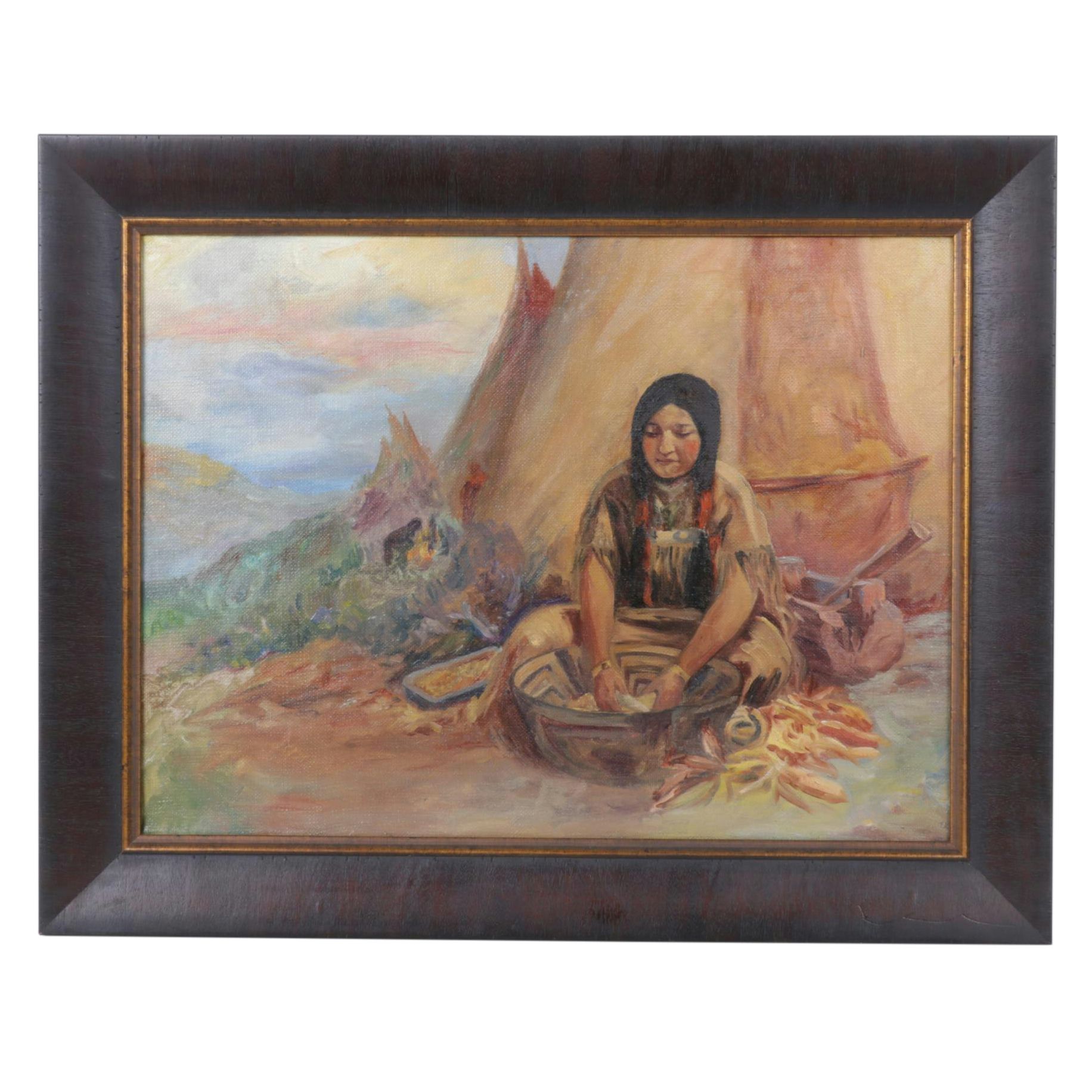 Native American Portrait Copy Oil Painting After Frank Tenney Johnson