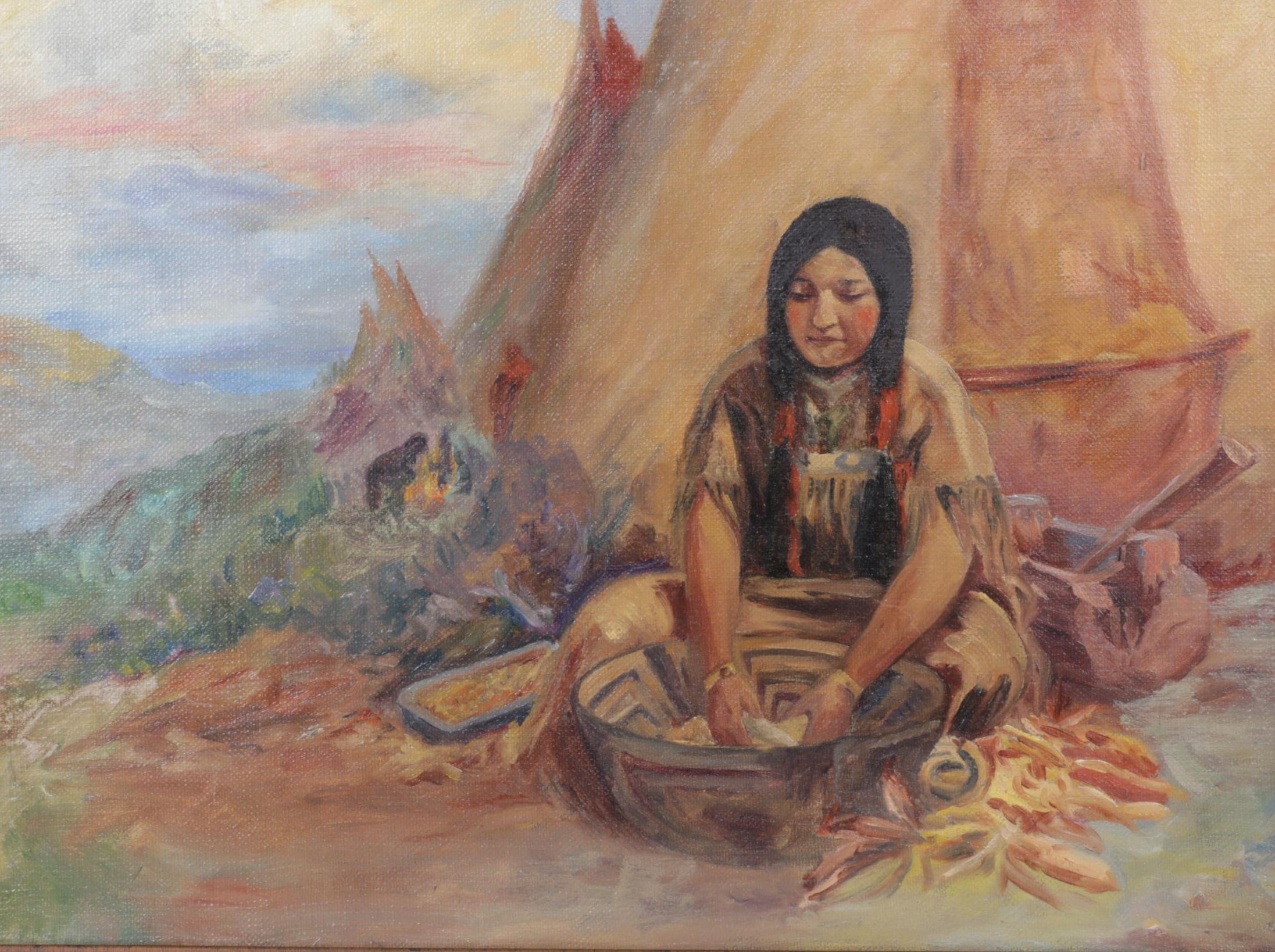 Native American Portrait Copy Oil Painting After Frank Tenney Johnson