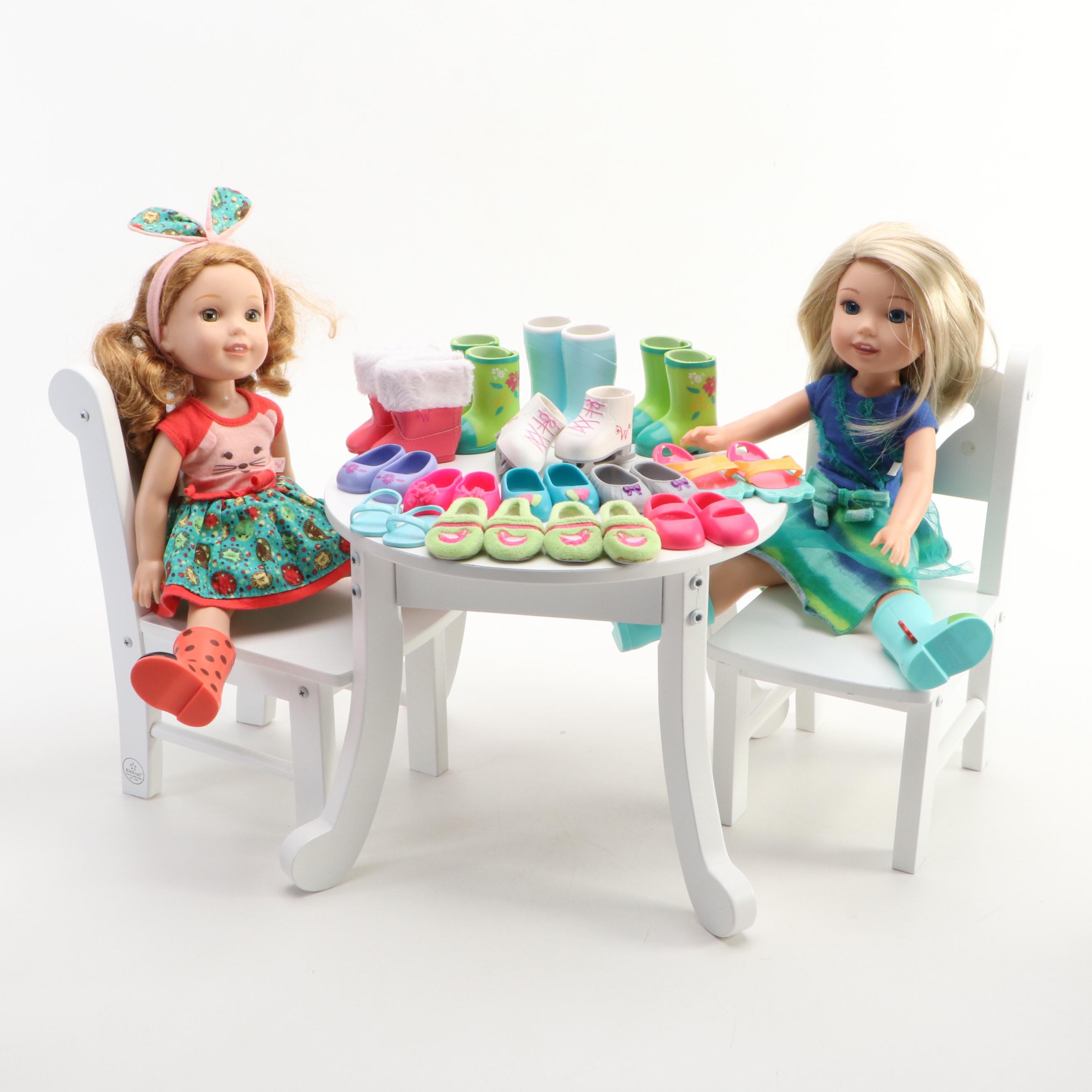 American Girl Dolls with Furniture, Steamer Trunk, Piano and More