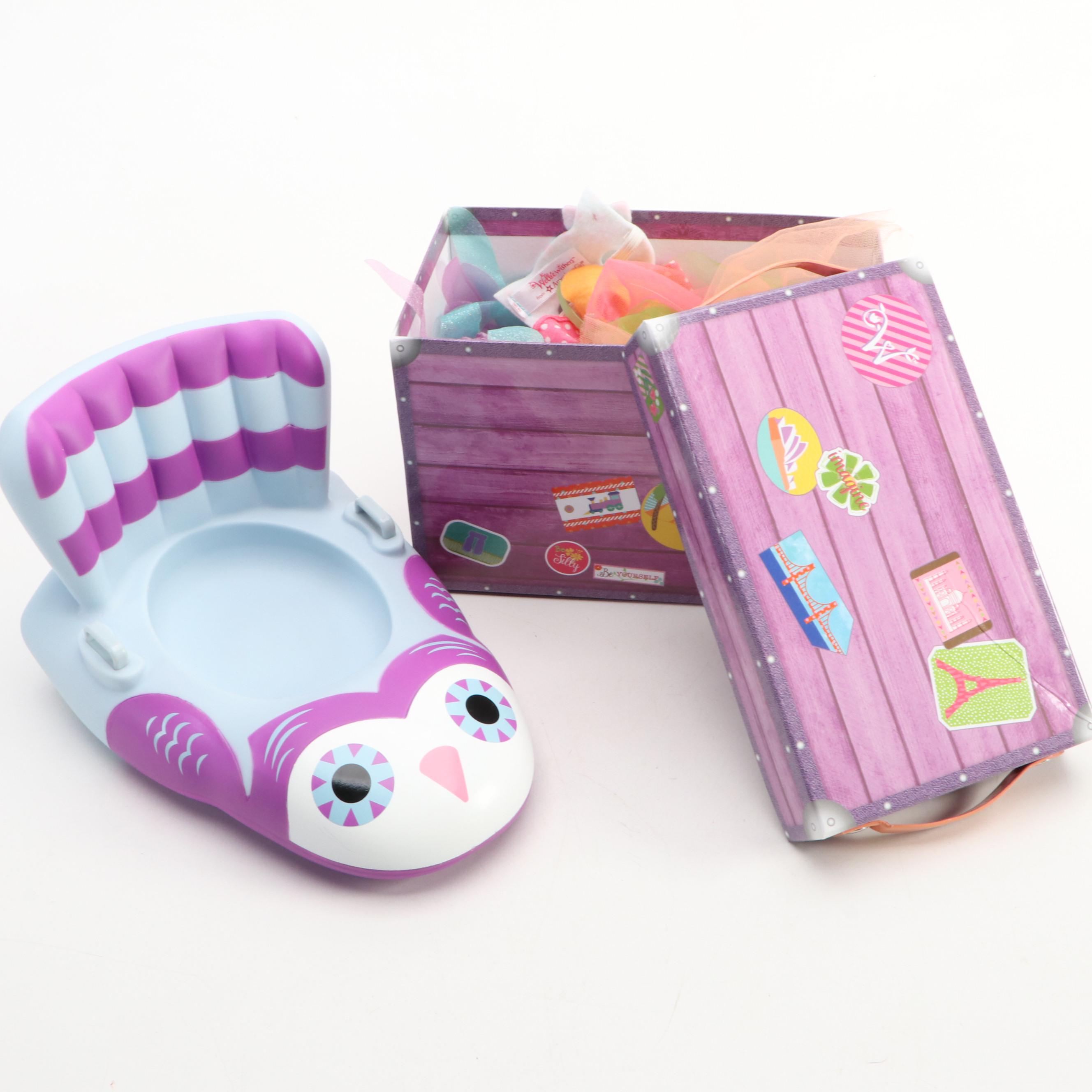 American Girl Dolls with Furniture, Steamer Trunk, Piano and More