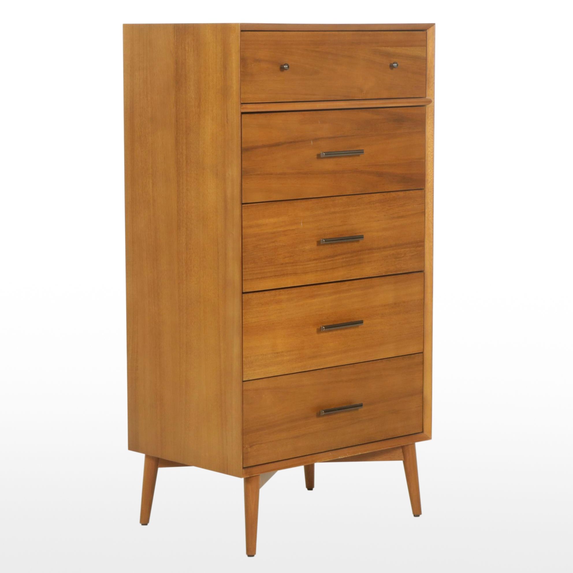 West Elm Mid Century Modern Style Teak Chest of Drawers, 21st Century