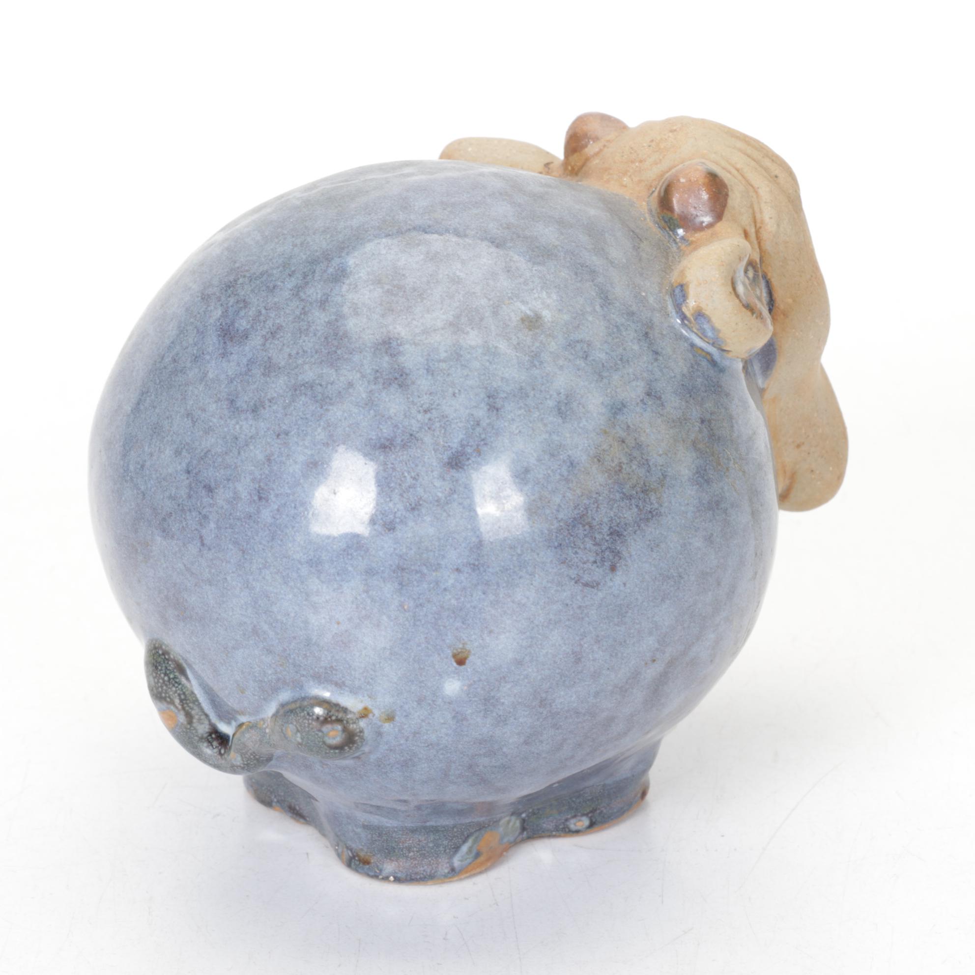 Moose Egg Separator Mug and Ceramic Blue Cow in Set of Stoneware Pottery