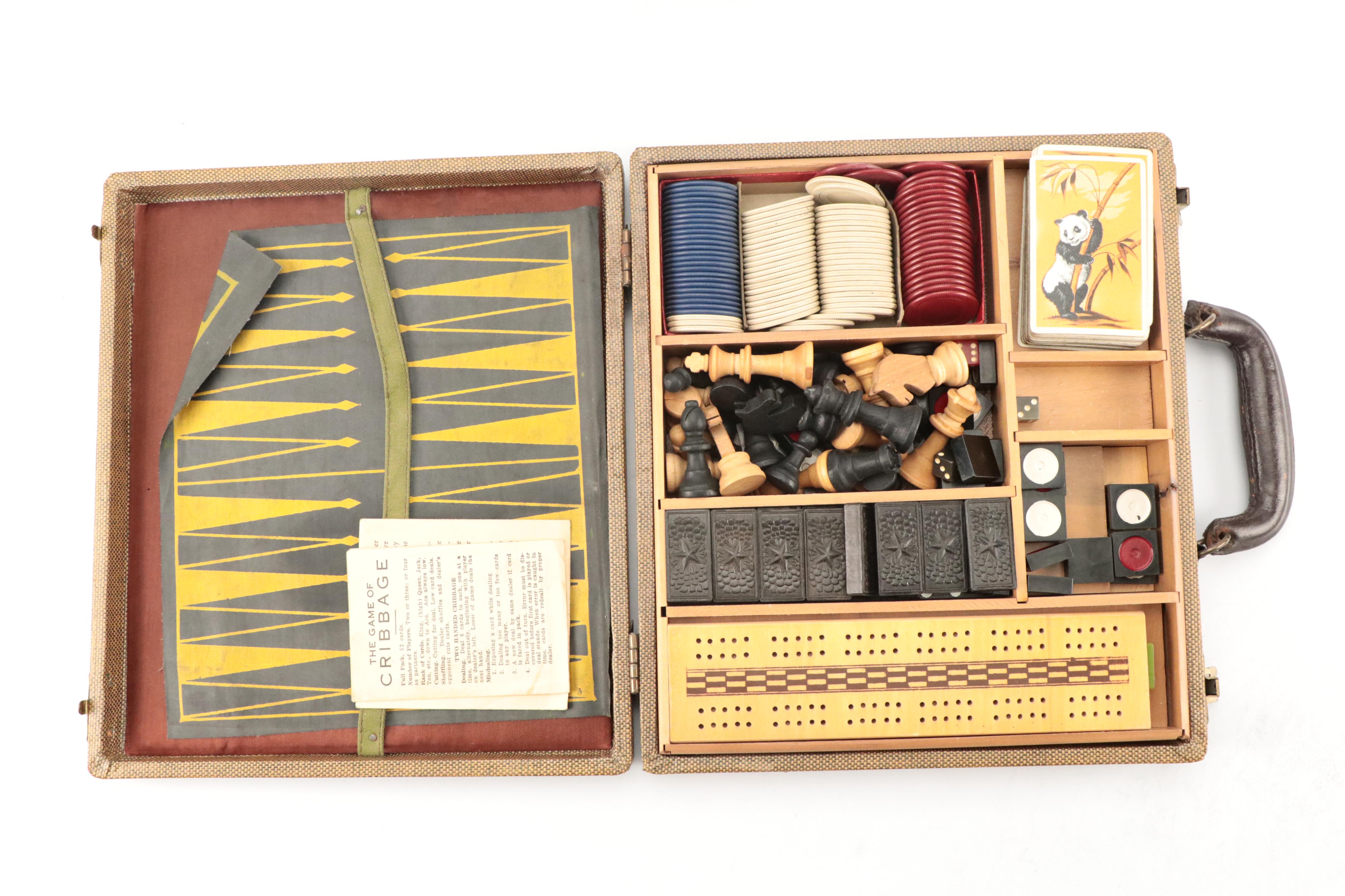 Traveling Multi-Board Game Set with Pinup Playing Cards and Poker Chips