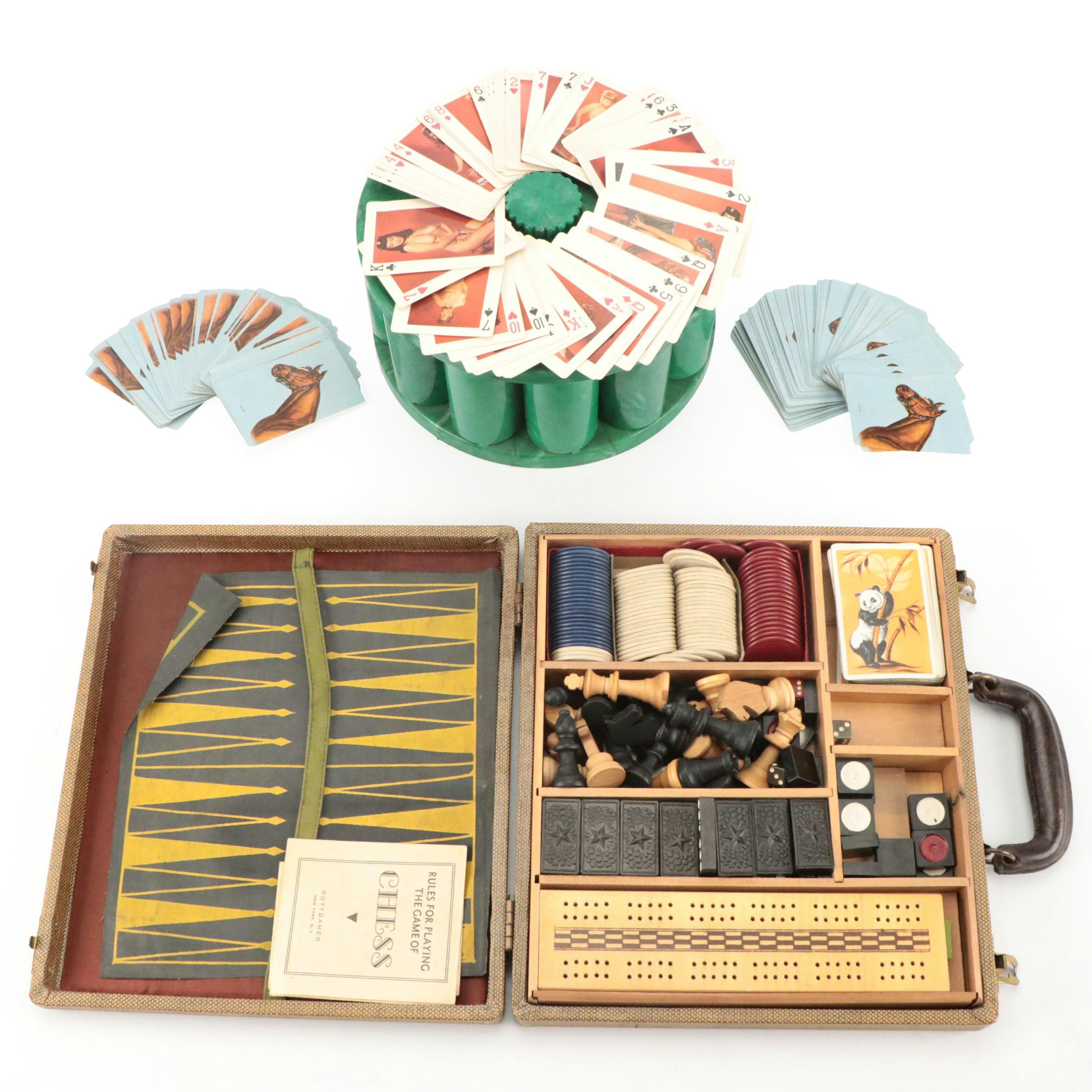 Traveling Multi-Board Game Set with Pinup Playing Cards and Poker Chips