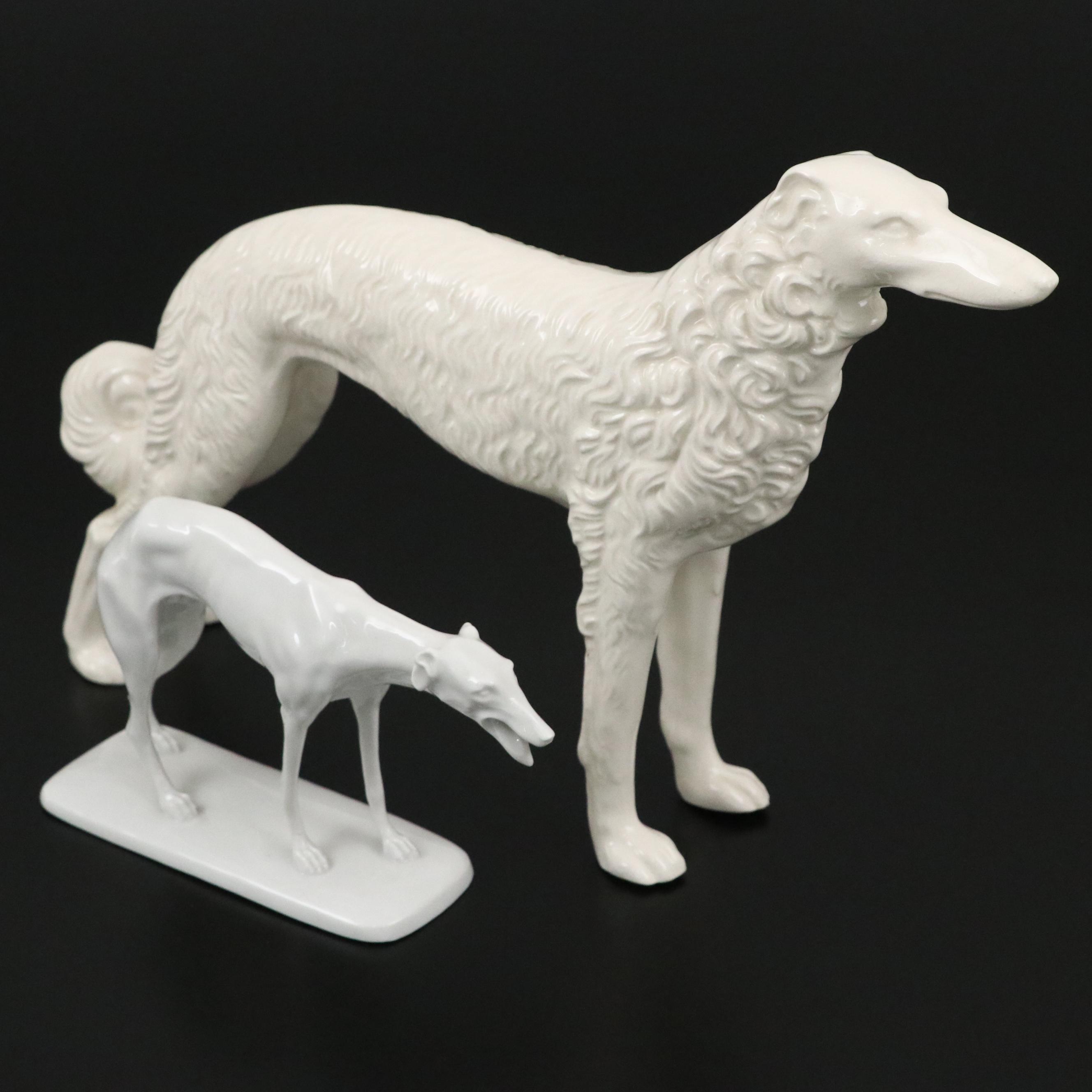 Augarten Austrian Porcelain Greyhound and Kent Art Ware Borzoi Figure