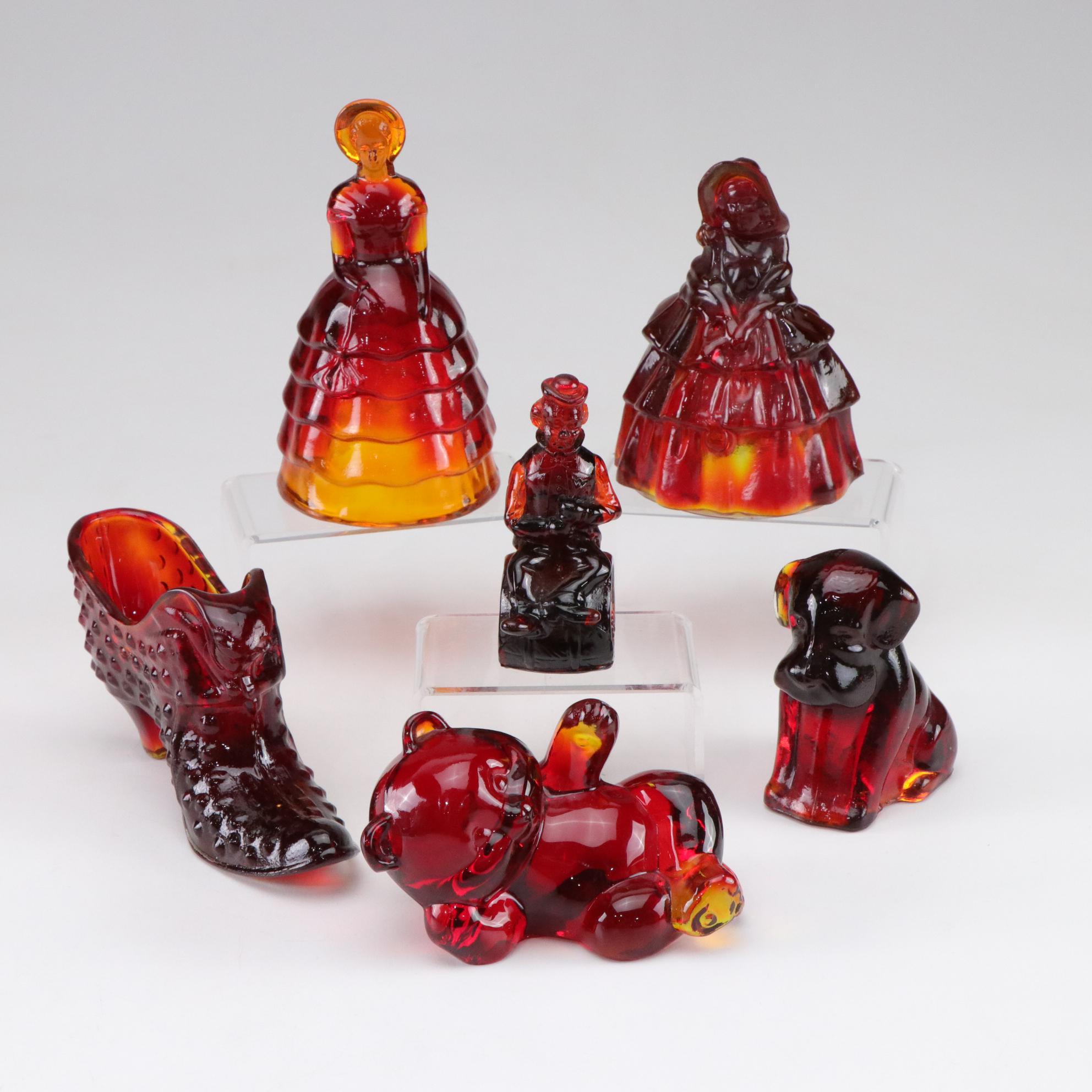 Amberina Southern Belles in Set of Glass Figures by Fenton, Boyd and More