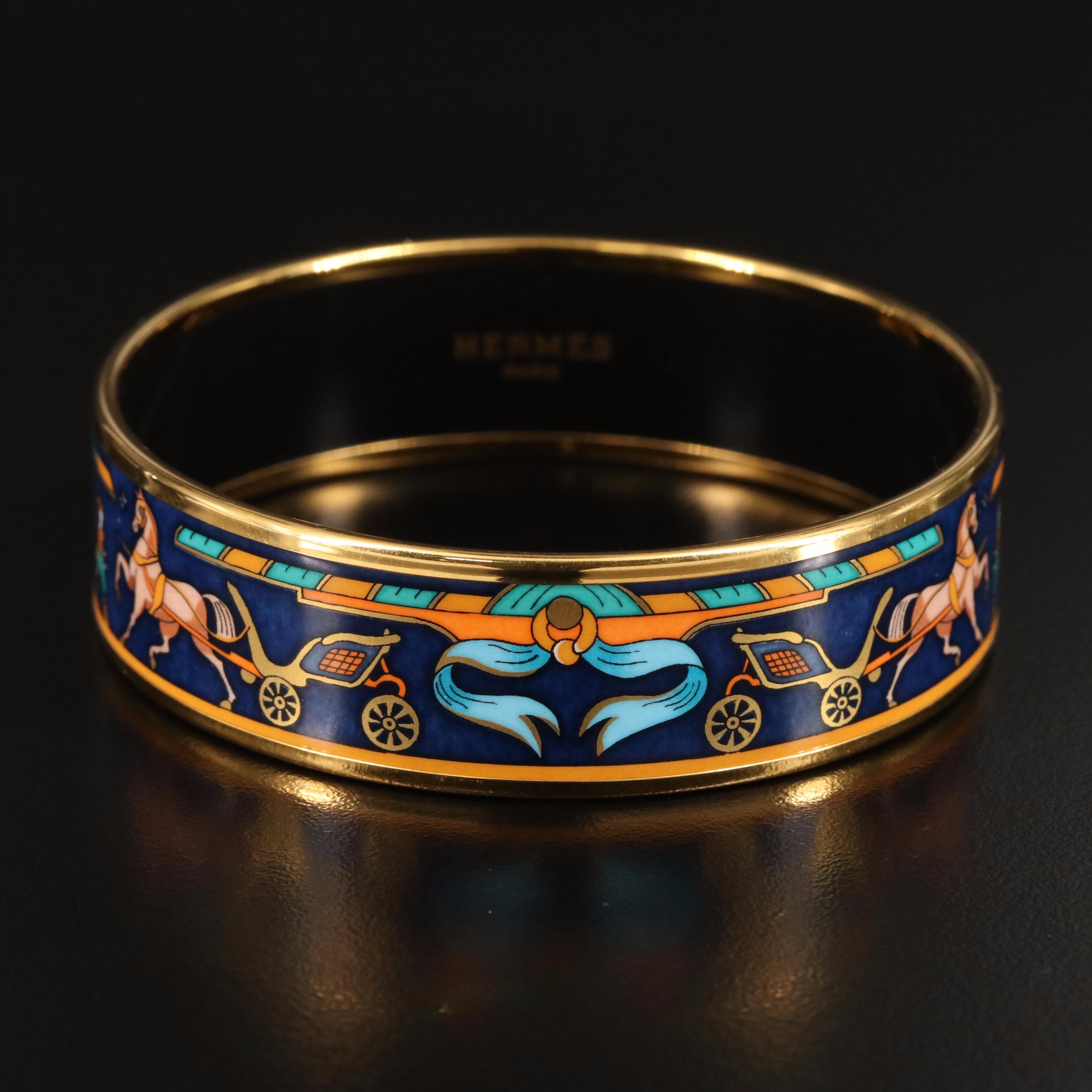 Hermès Horse and Carriage Equestrian Wide Enamel Bangle