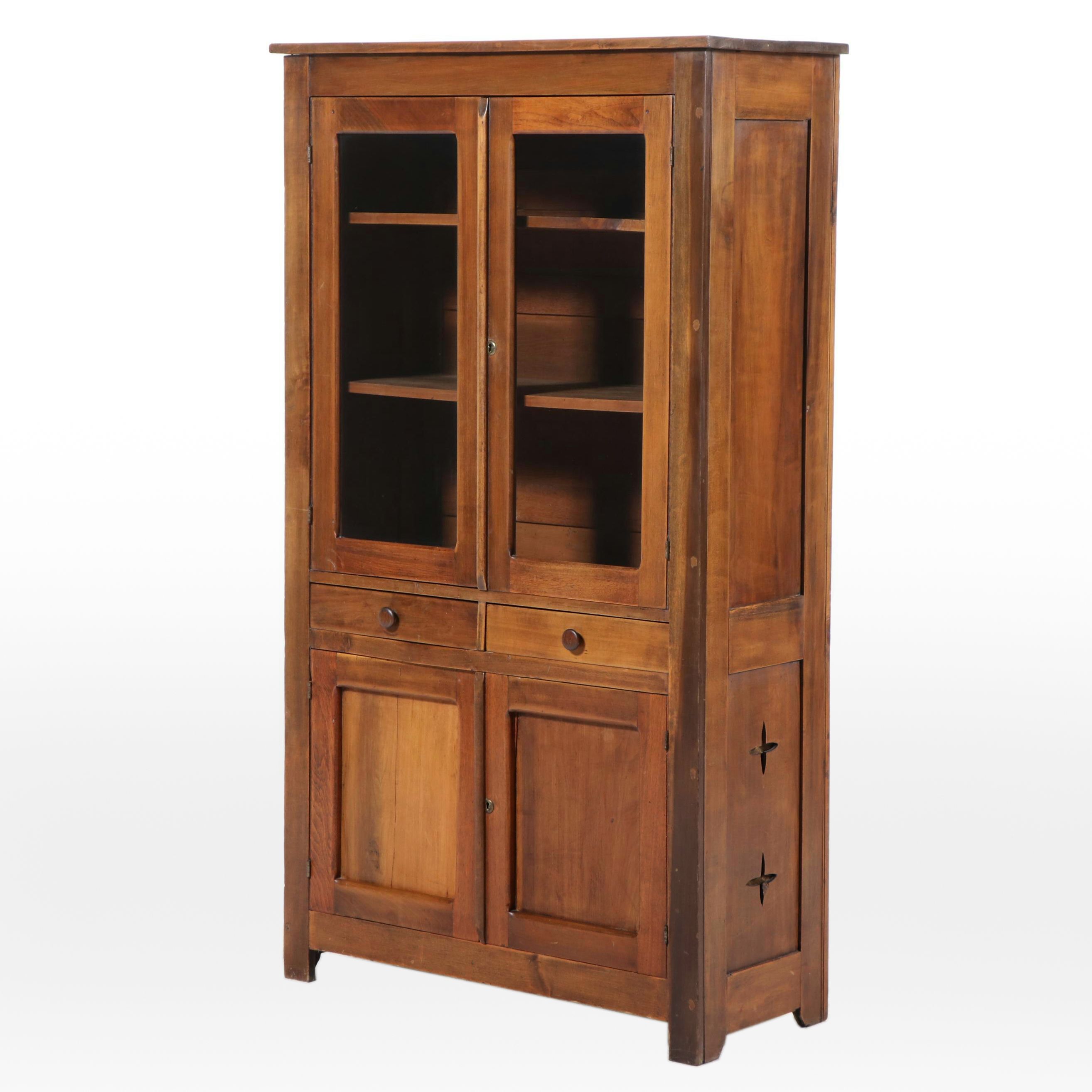 American Primitive Walnut and Poplar Pie Safe Cupboard, Late 19th Century