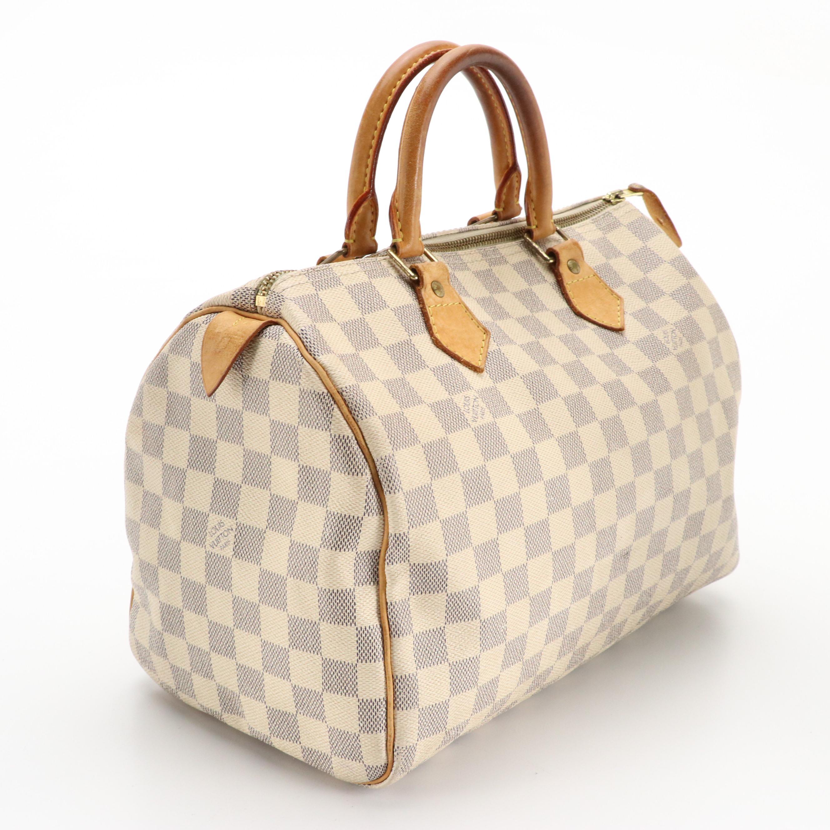 Louis Vuitton Speedy 30 Boston Bag in Damier Azur Canvas and Vachetta Leather