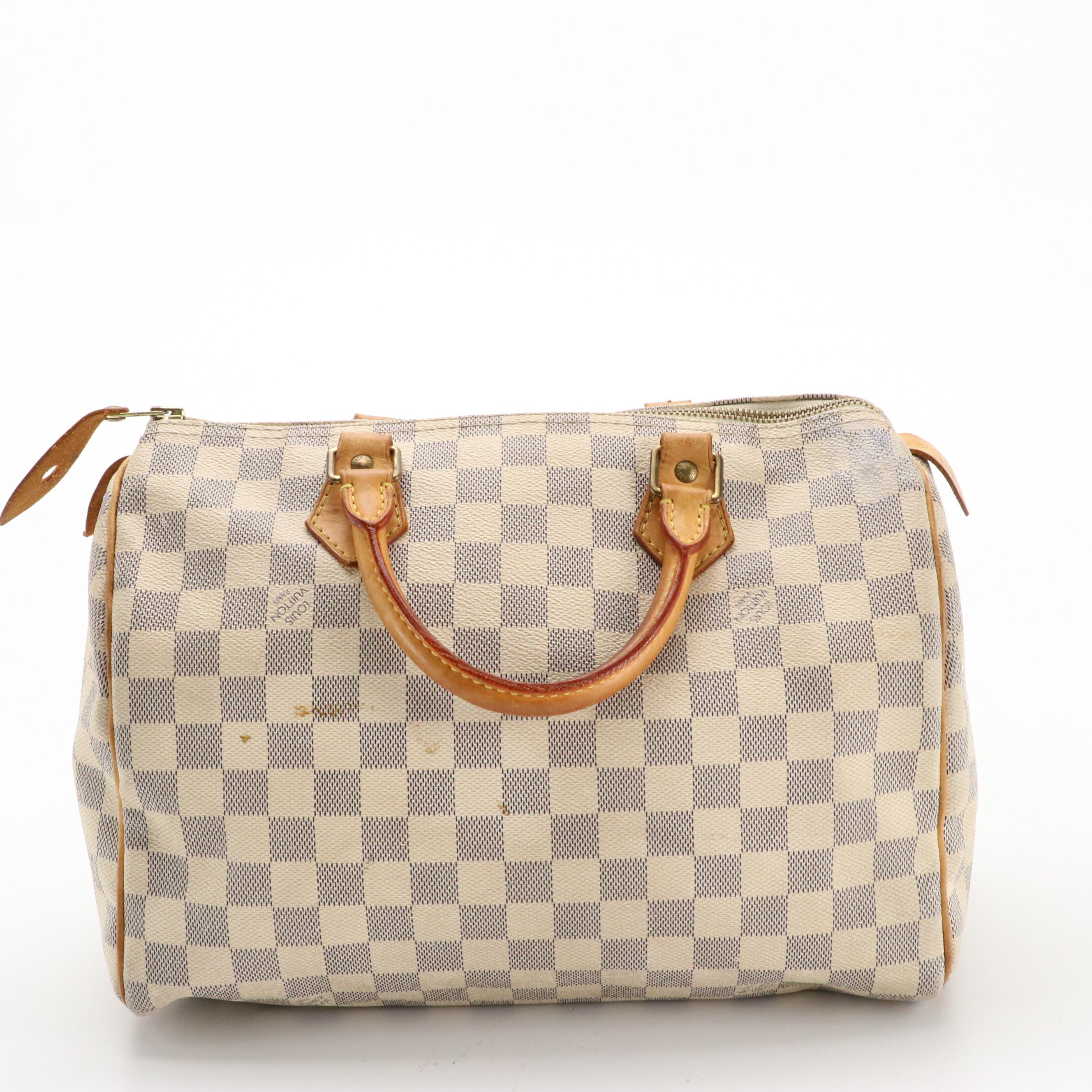 Louis Vuitton Speedy 30 Boston Bag in Damier Azur Canvas and Vachetta Leather