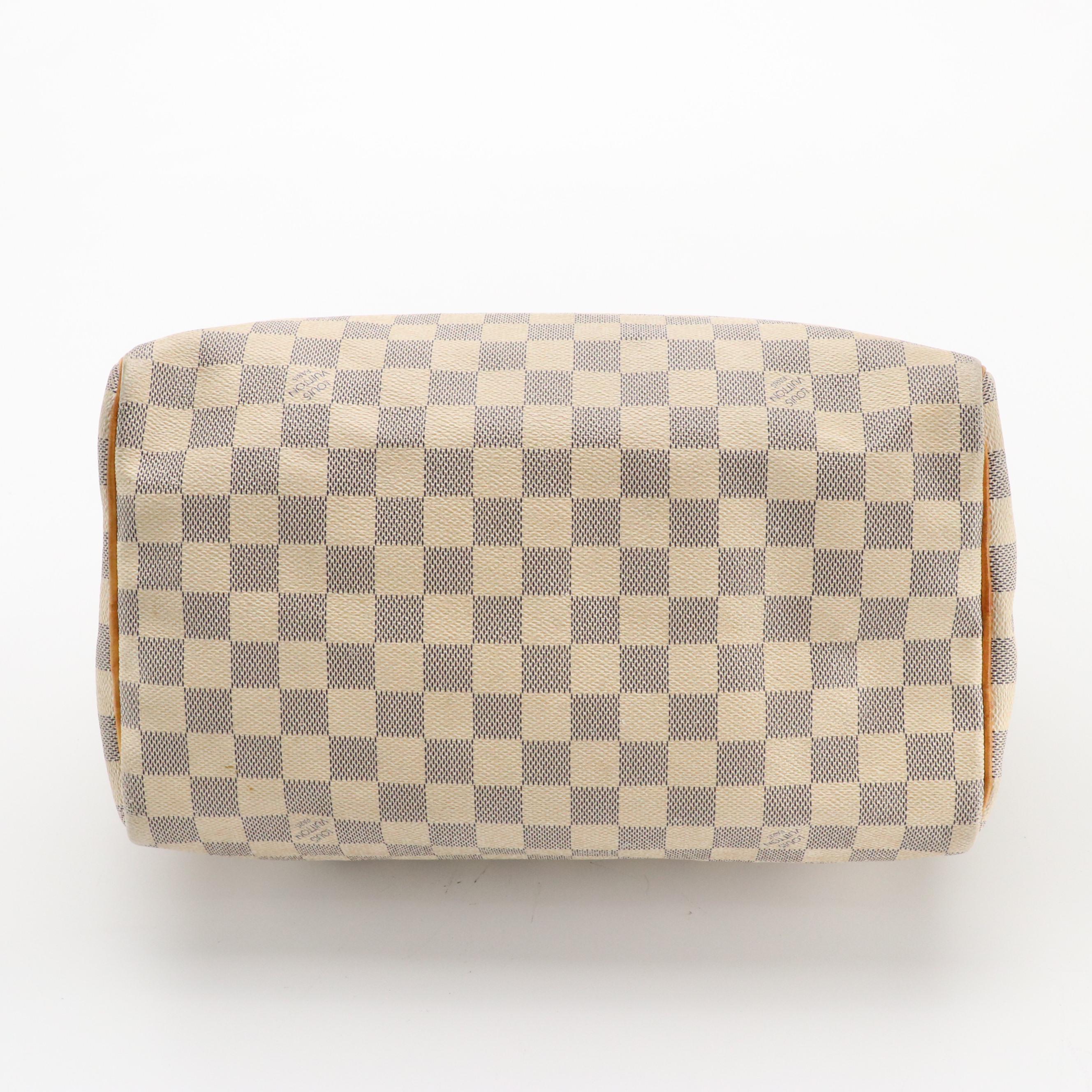 Louis Vuitton Speedy 30 Boston Bag in Damier Azur Canvas and Vachetta Leather