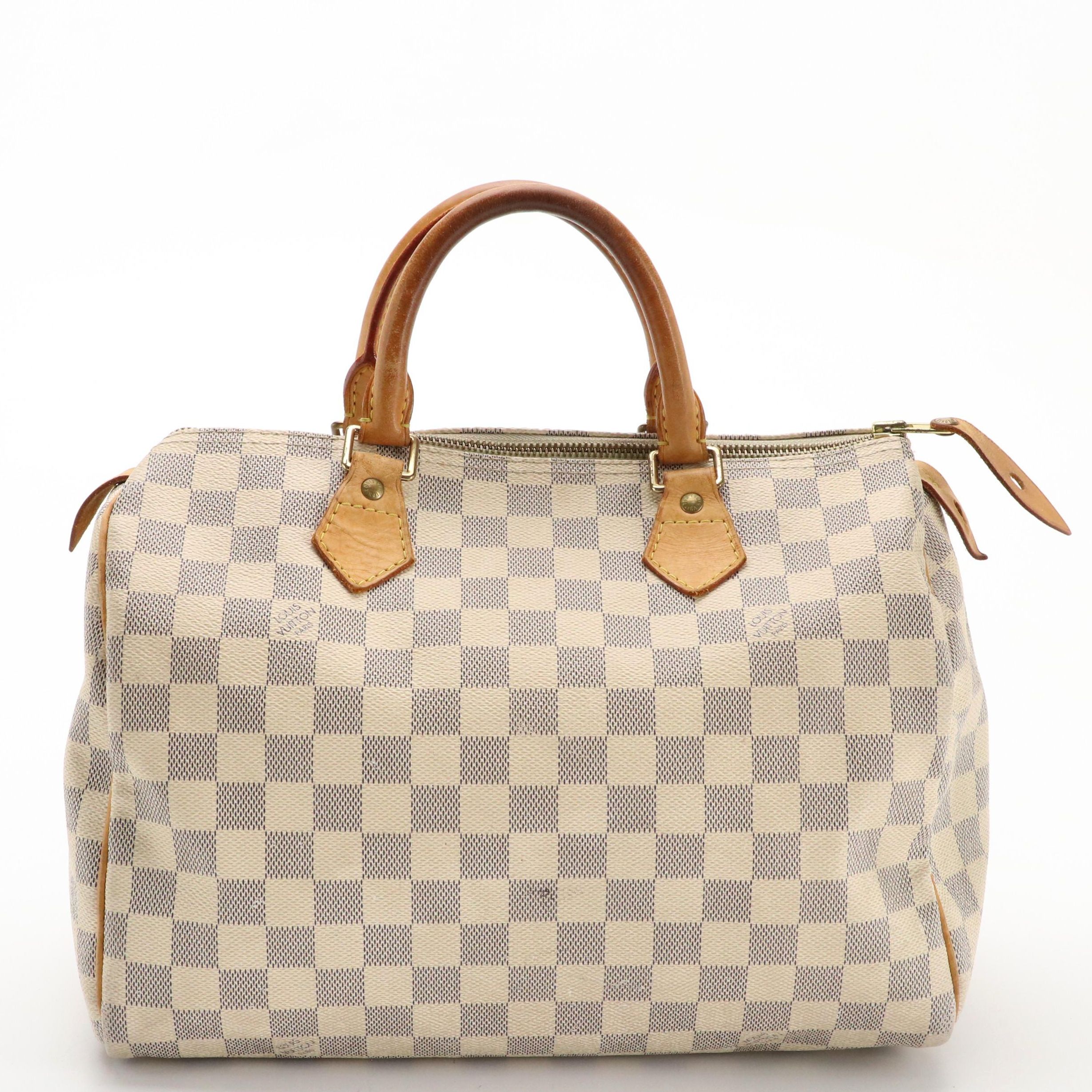 Louis Vuitton Speedy 30 Boston Bag in Damier Azur Canvas and Vachetta Leather