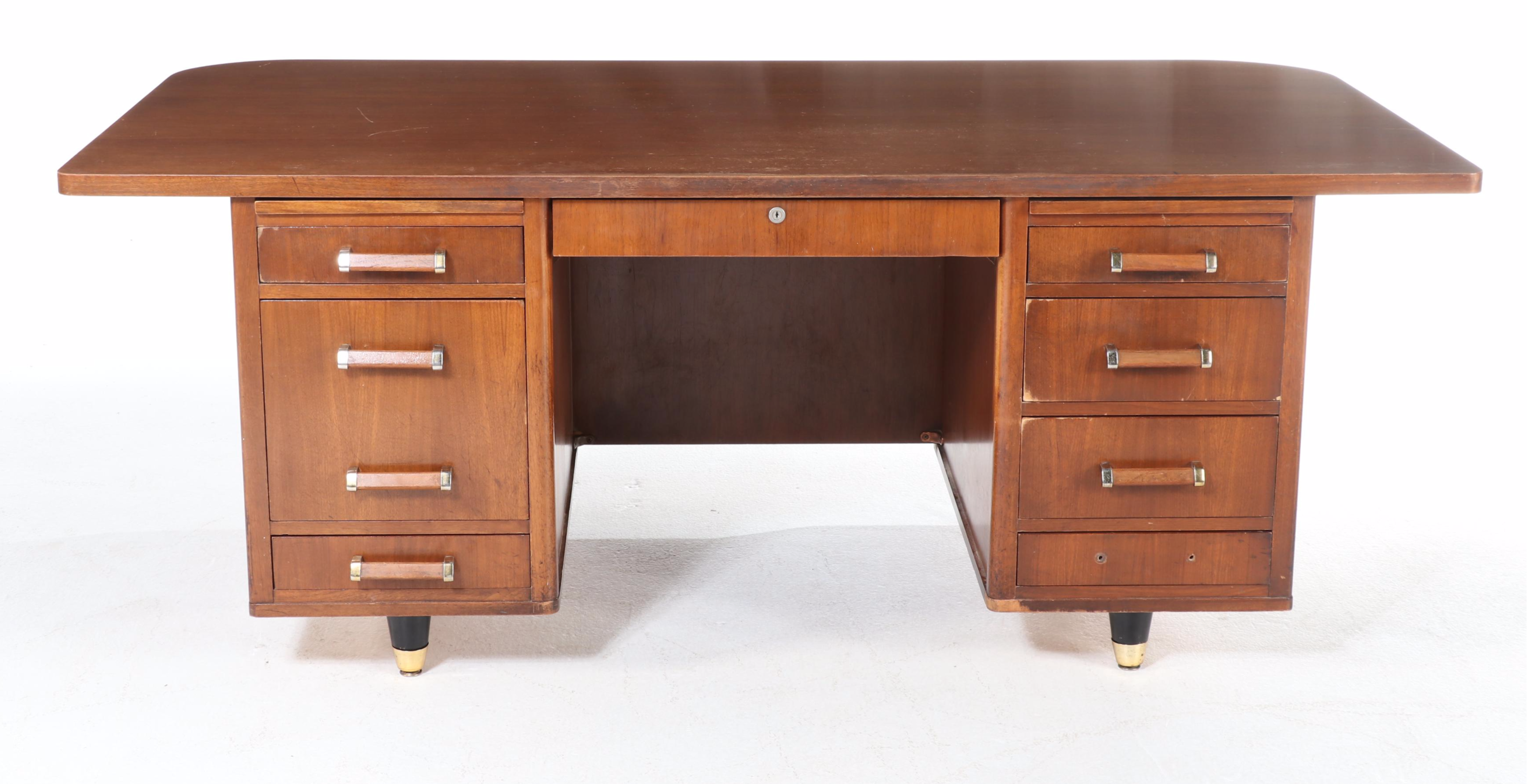 Imperial Desk Company Mid Century Modern Walnut Executive Desk