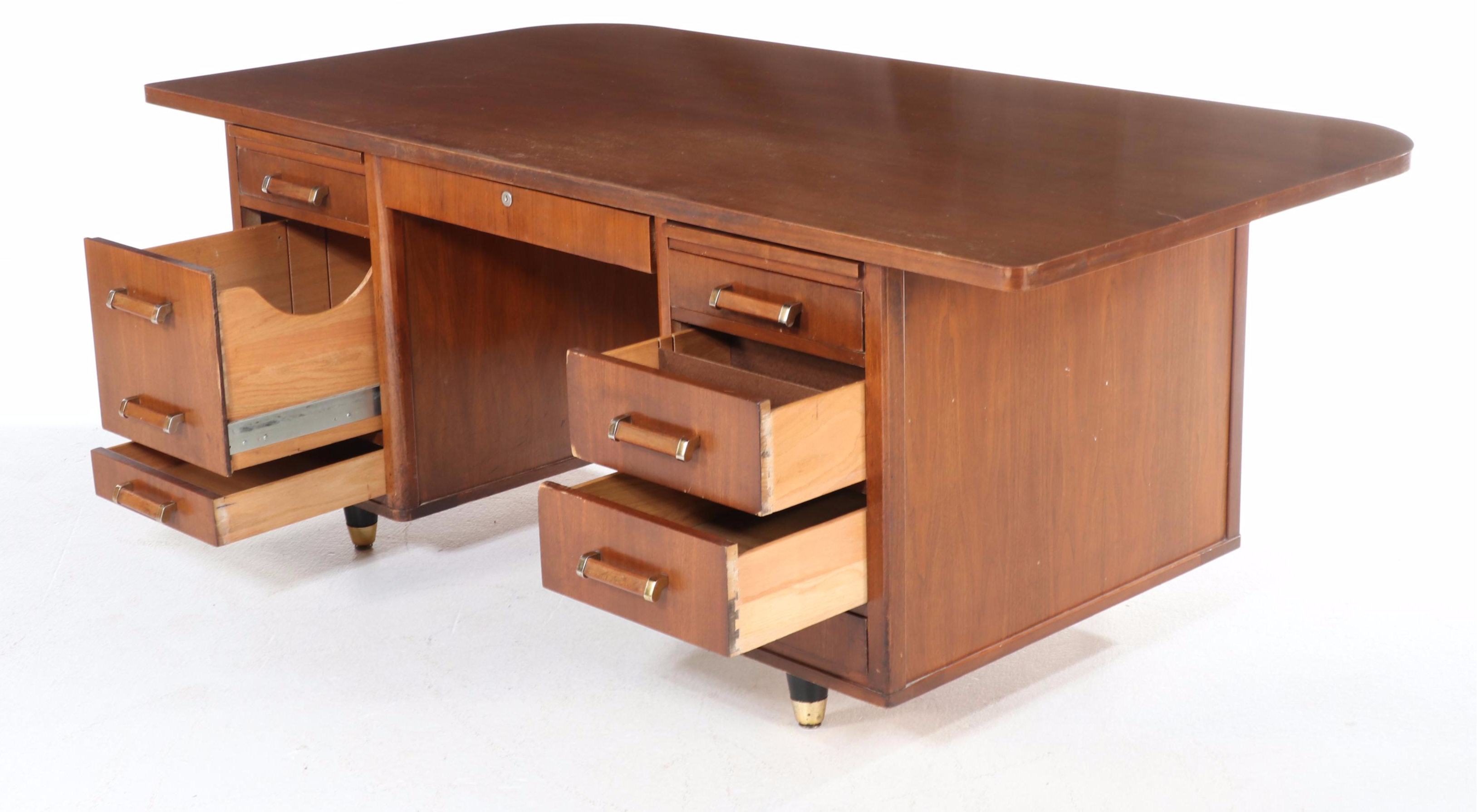 Imperial Desk Company Mid Century Modern Walnut Executive Desk