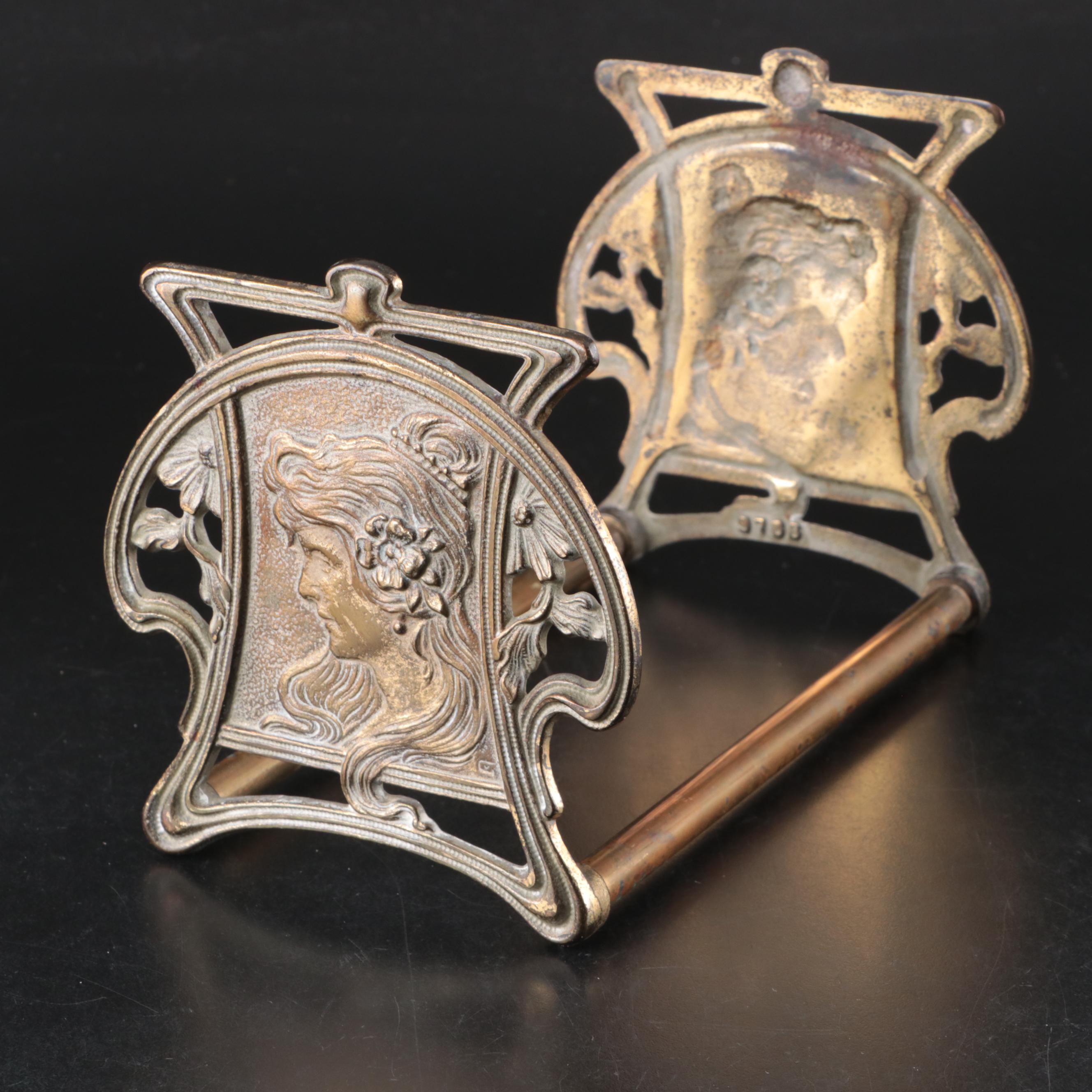 Judd Co. Art Nouveau Style Brass Expandable Bookends, Early 20th Century