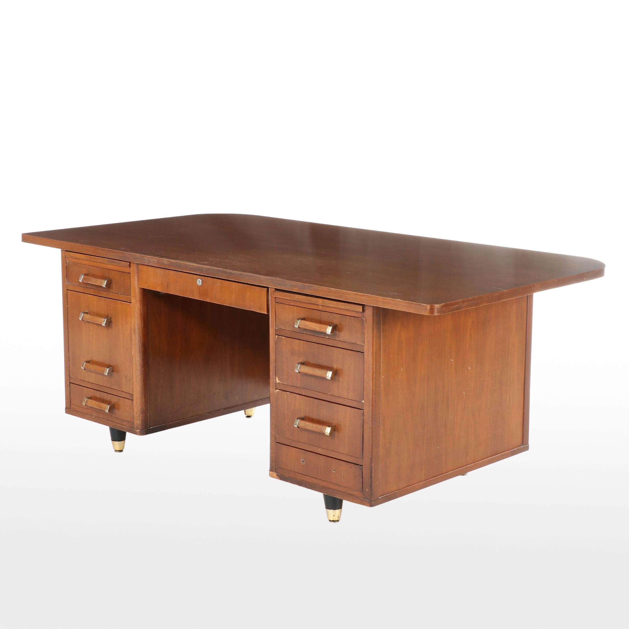 Imperial Desk Company Mid Century Modern Walnut Executive Desk