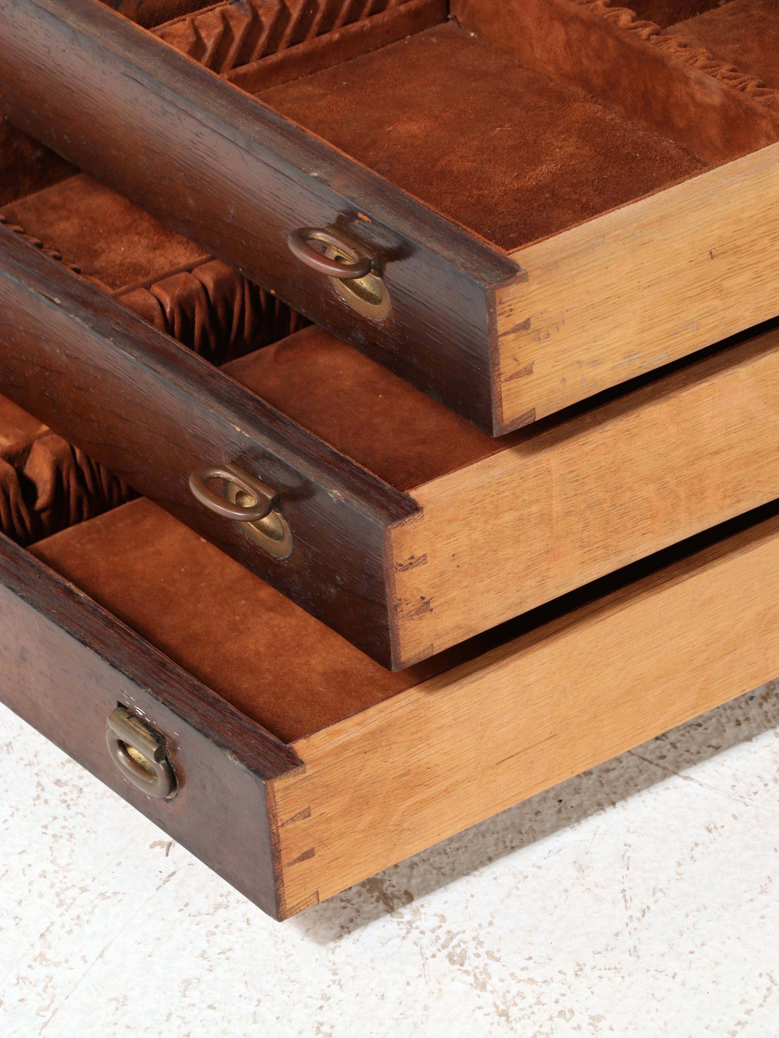 Tiffany & Co. Oak and Burlwood Three-Drawer Silver Chest, Early 20th Century