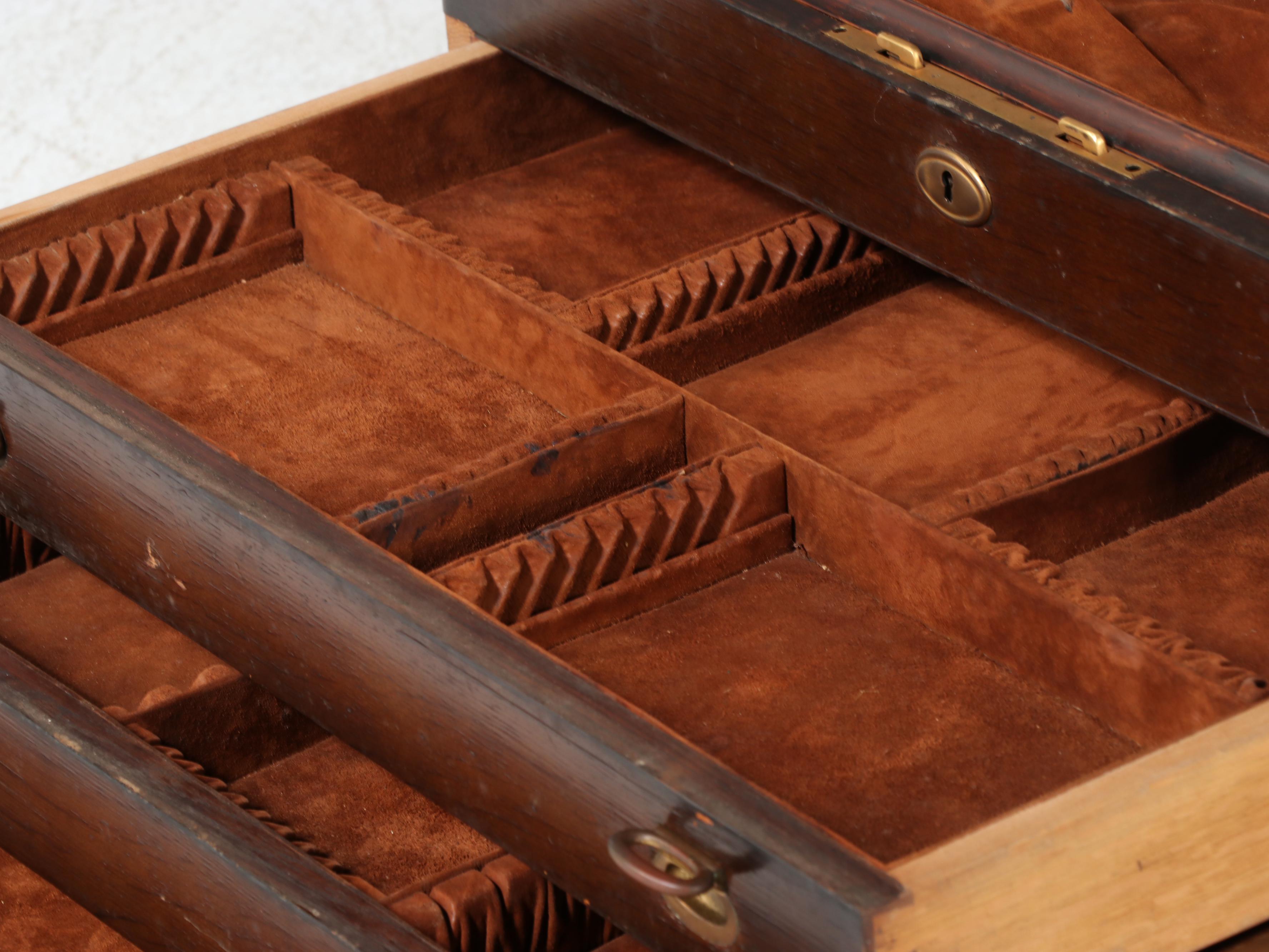 Tiffany & Co. Oak and Burlwood Three-Drawer Silver Chest, Early 20th Century