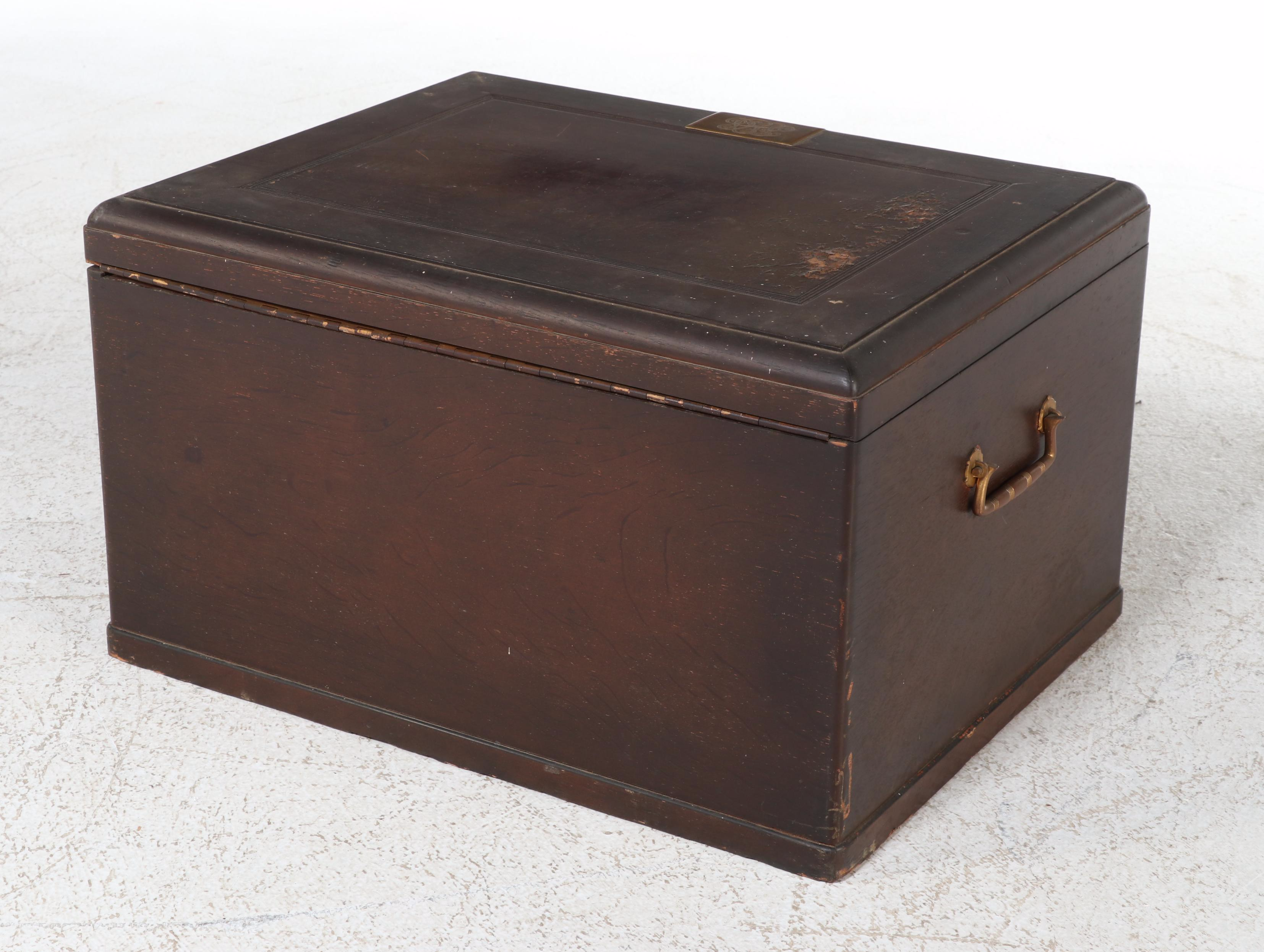 Tiffany & Co. Oak and Burlwood Three-Drawer Silver Chest, Early 20th Century