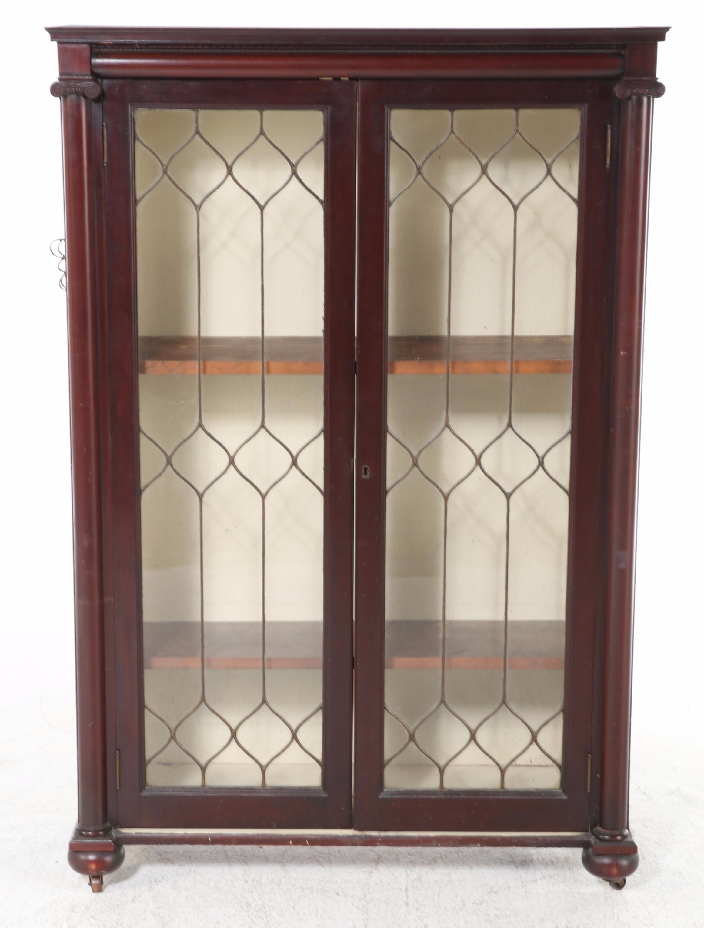Classical Revival Mahogany and Leaded Glass Bookcase, Early 20th Century