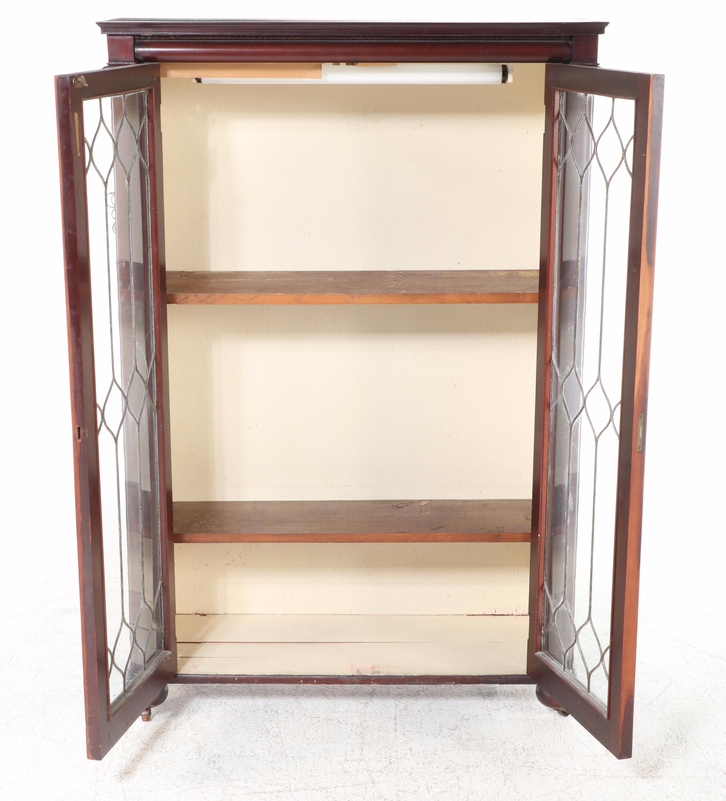 Classical Revival Mahogany and Leaded Glass Bookcase, Early 20th Century