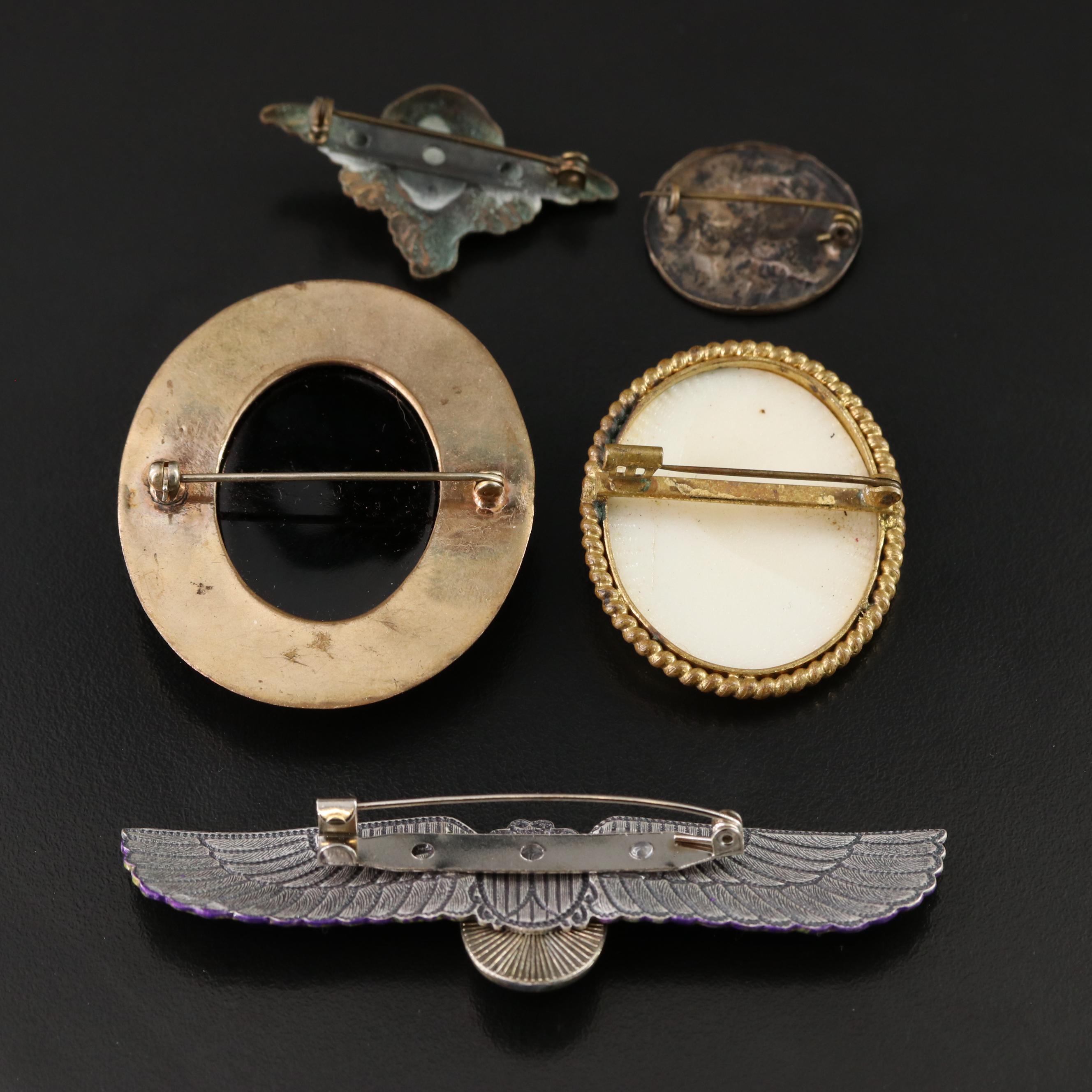 Brooch Collection Including Cameo and Art Nouveau Athena
