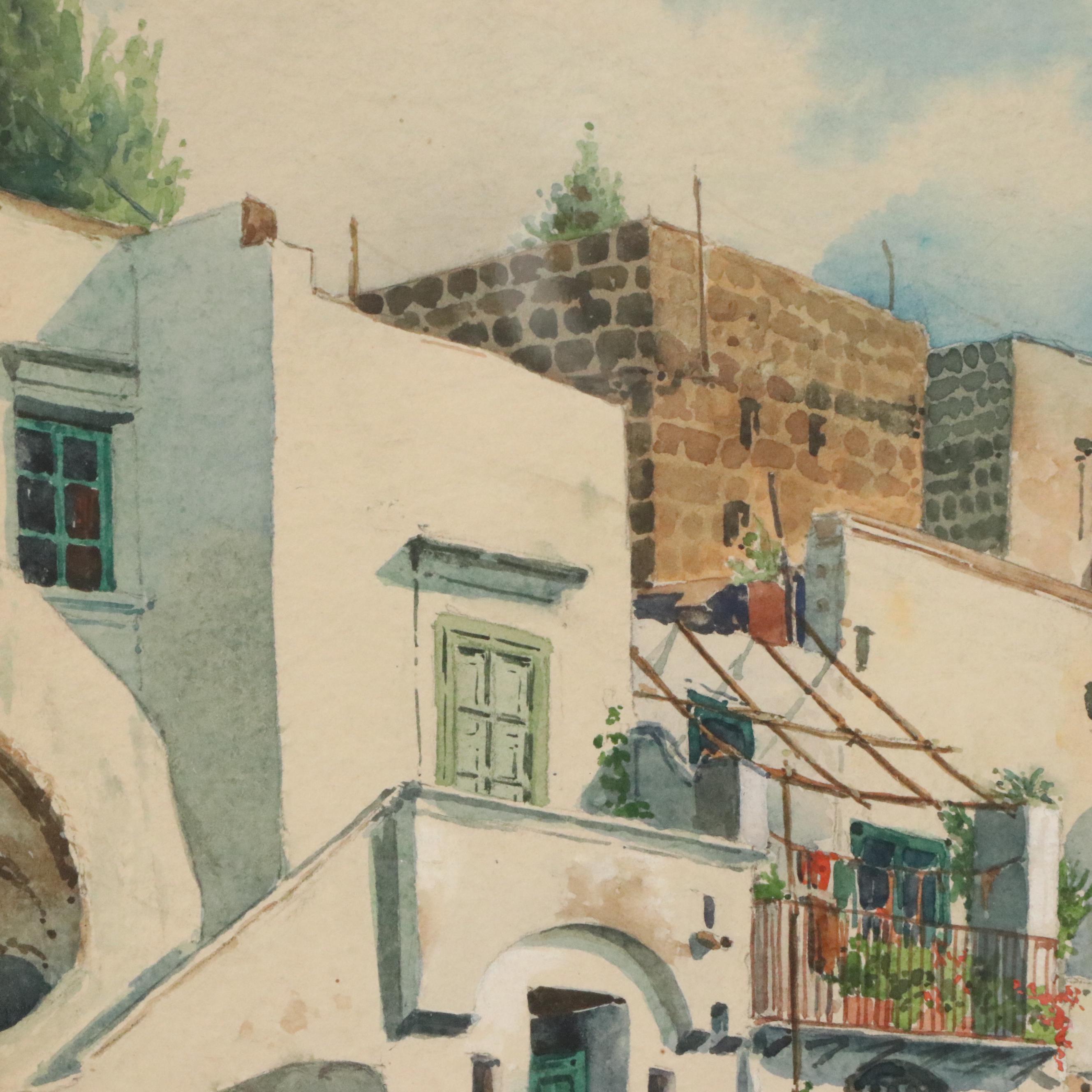 Paul Lameyer Watercolor Painting of Port Scene, Circa 1945