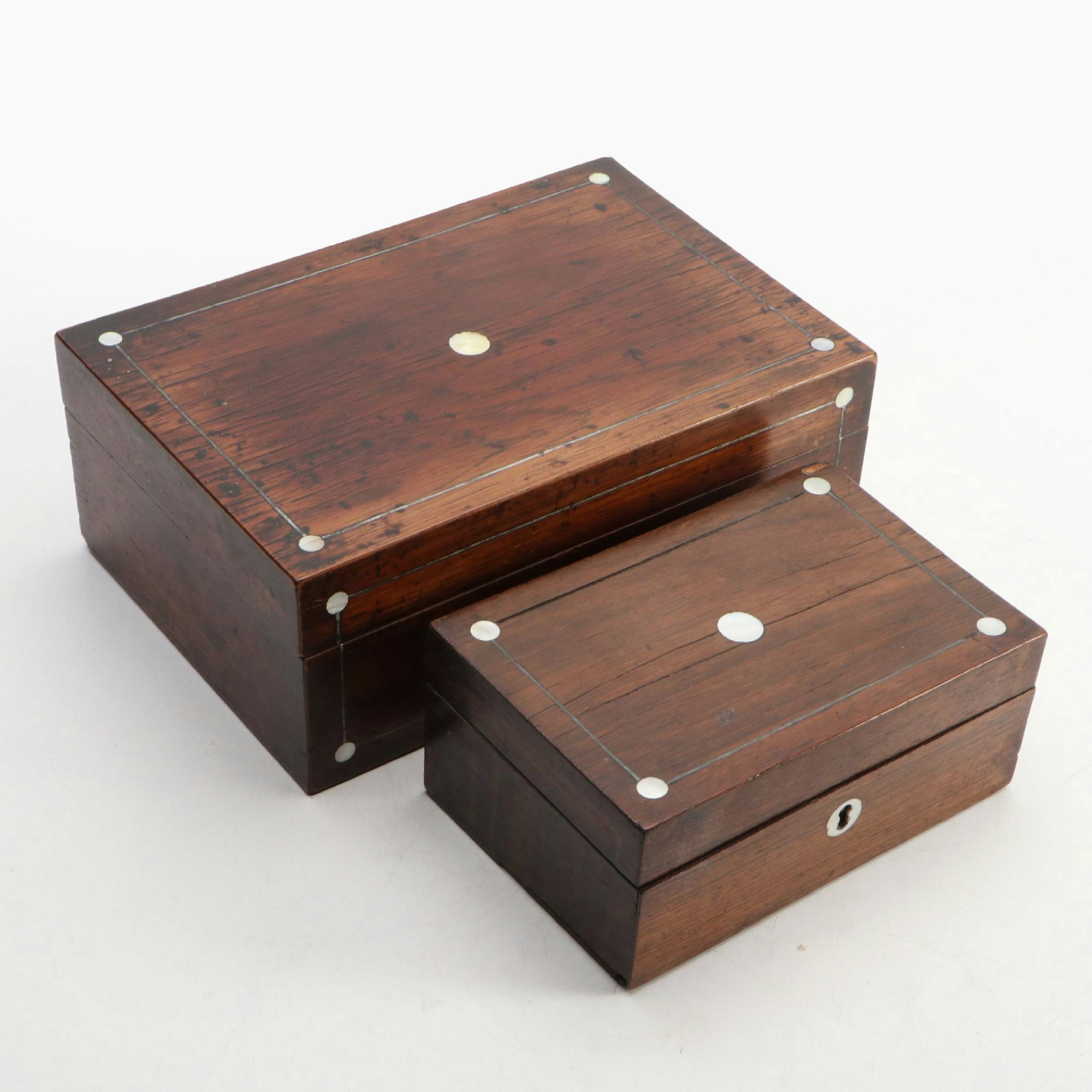 English Victorian Rosewood and Mother-of-Pearl Inlay Boxes, Mid to Late 19th C.