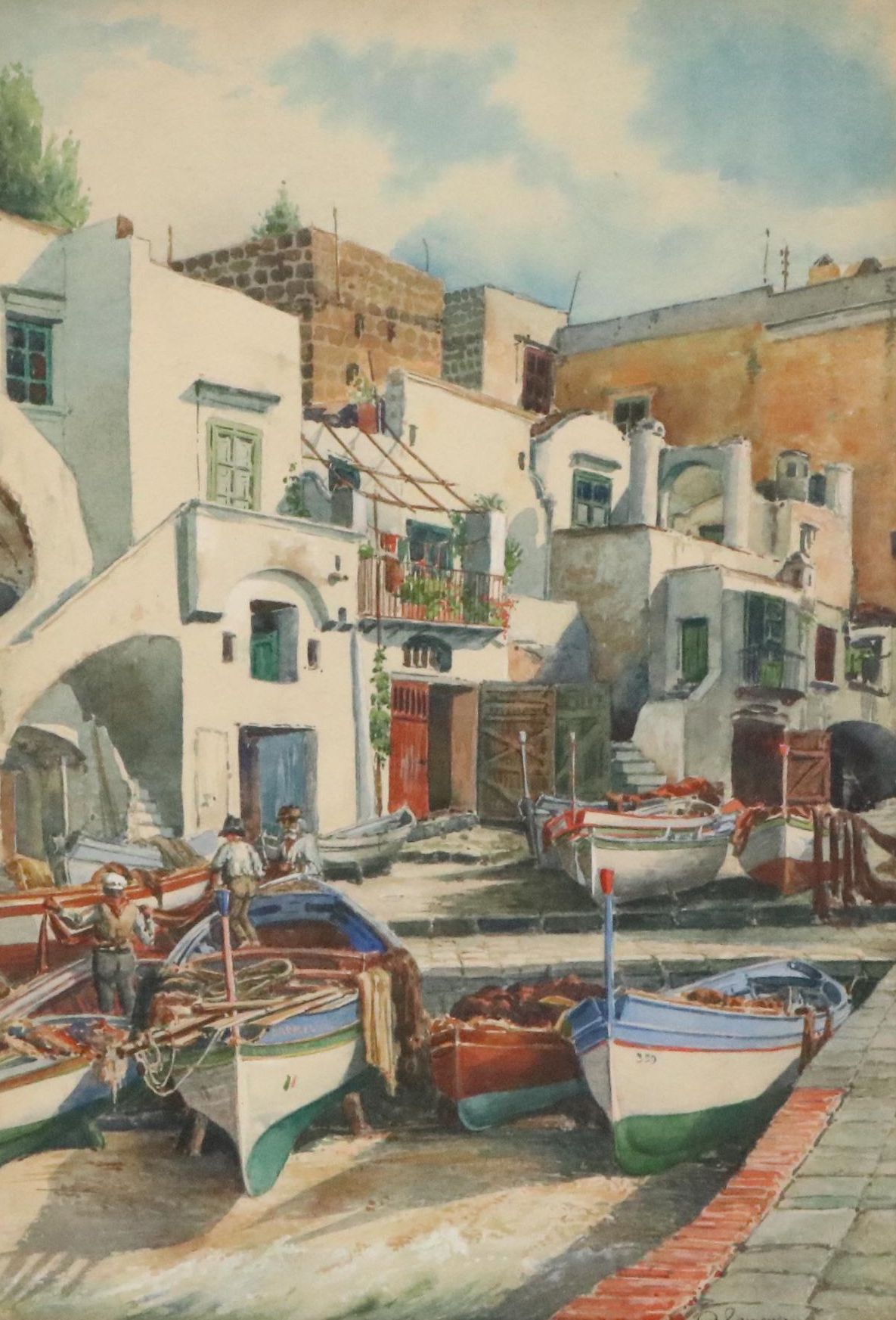 Paul Lameyer Watercolor Painting of Port Scene, Circa 1945