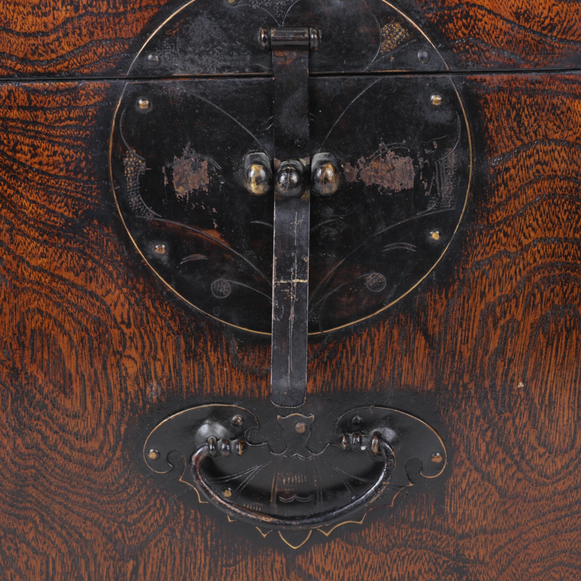 Chinese Wood Box with Bat Motif Hardware