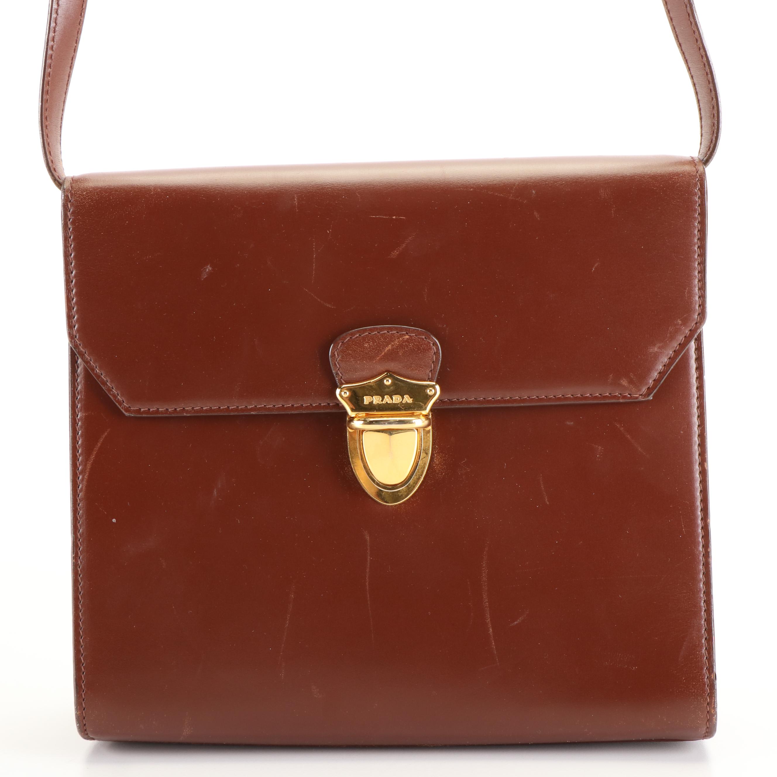 Prada A Line Shoulder Bag in Brown Leather
