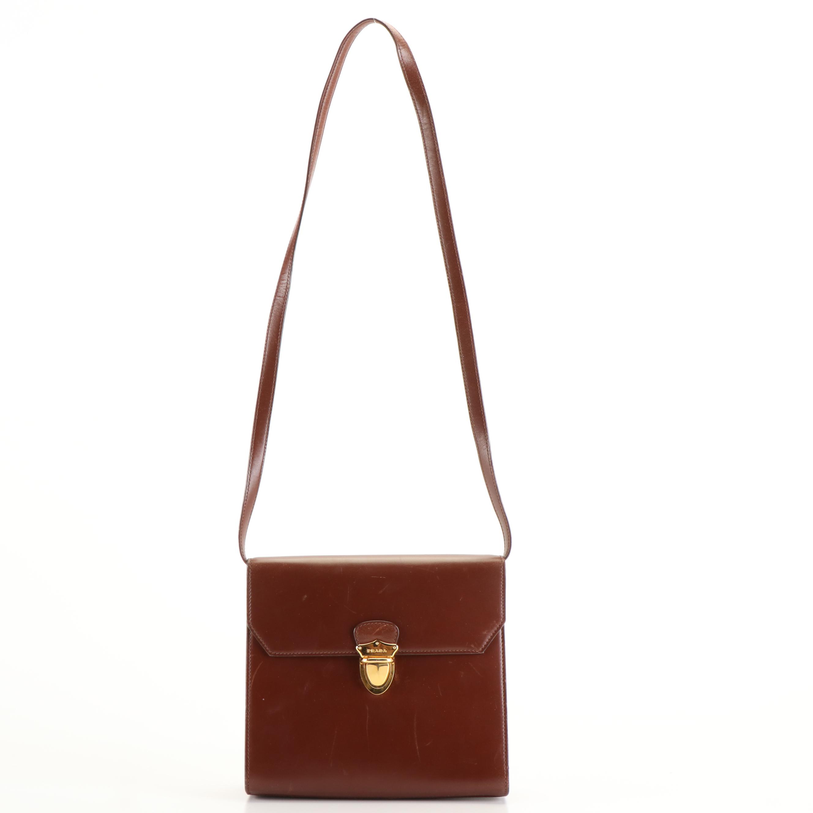 Prada A Line Shoulder Bag in Brown Leather