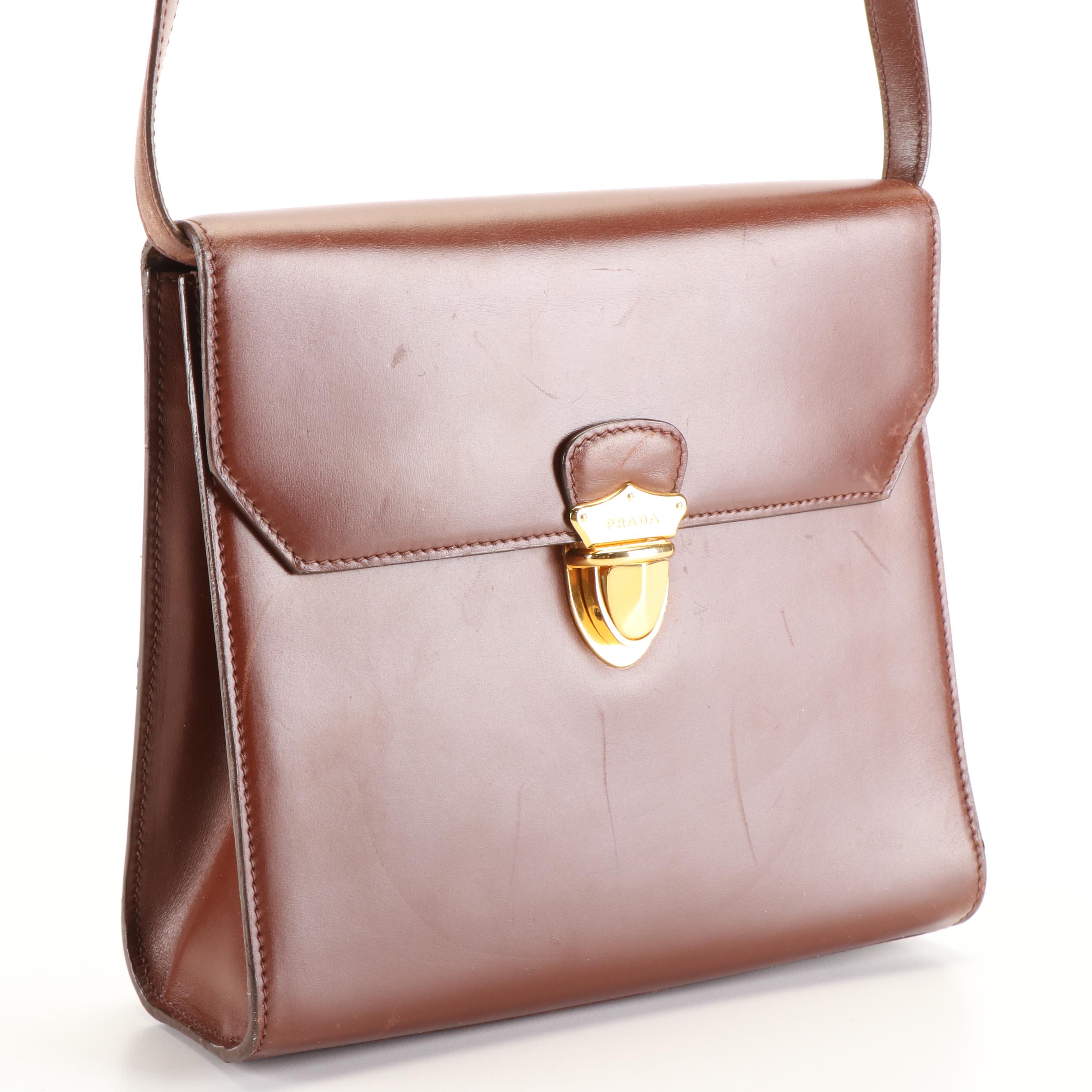 Prada A Line Shoulder Bag in Brown Leather