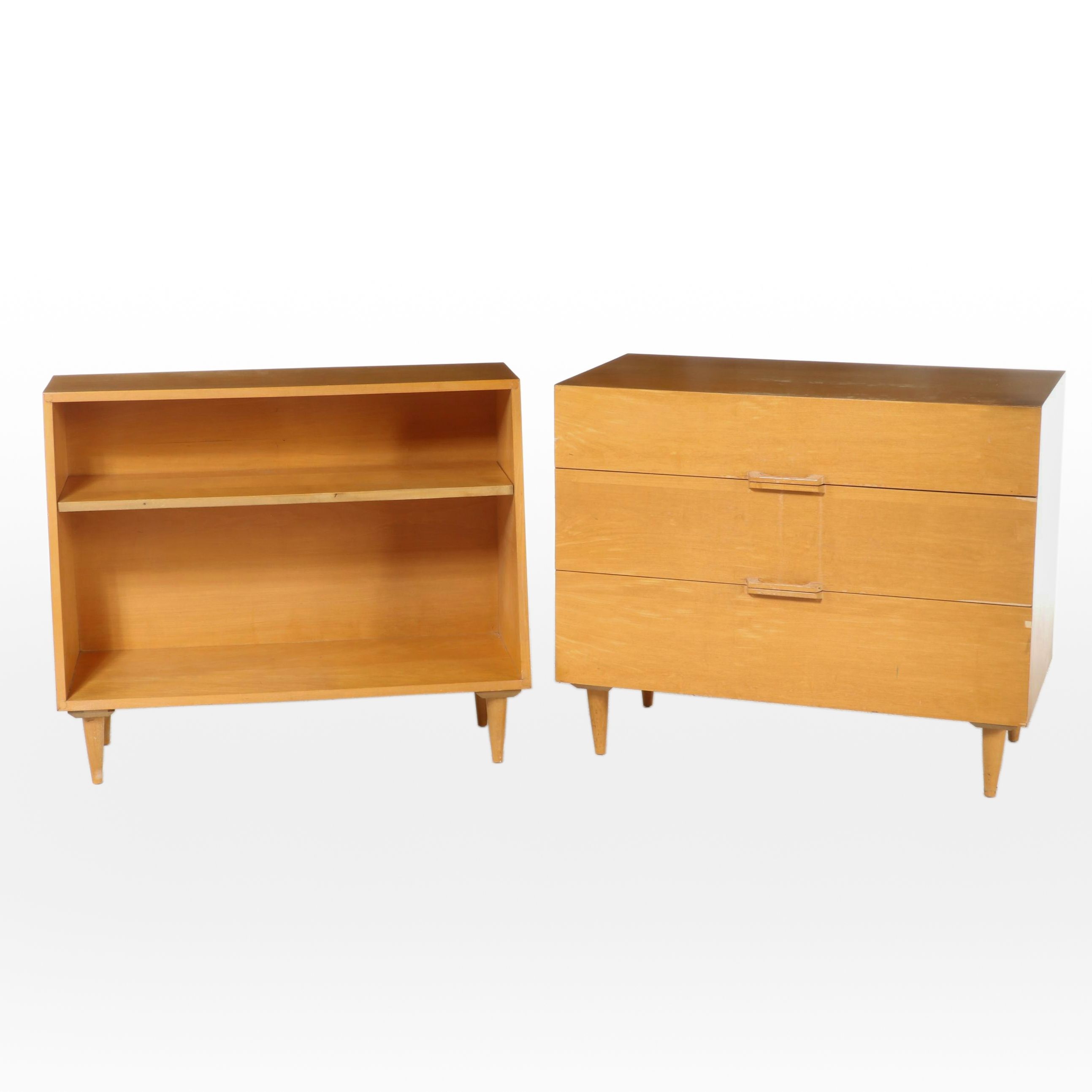 Ramseur Furniture Co. Mid Century Modern Maple Three-Drawer Chest Plus Bookcase