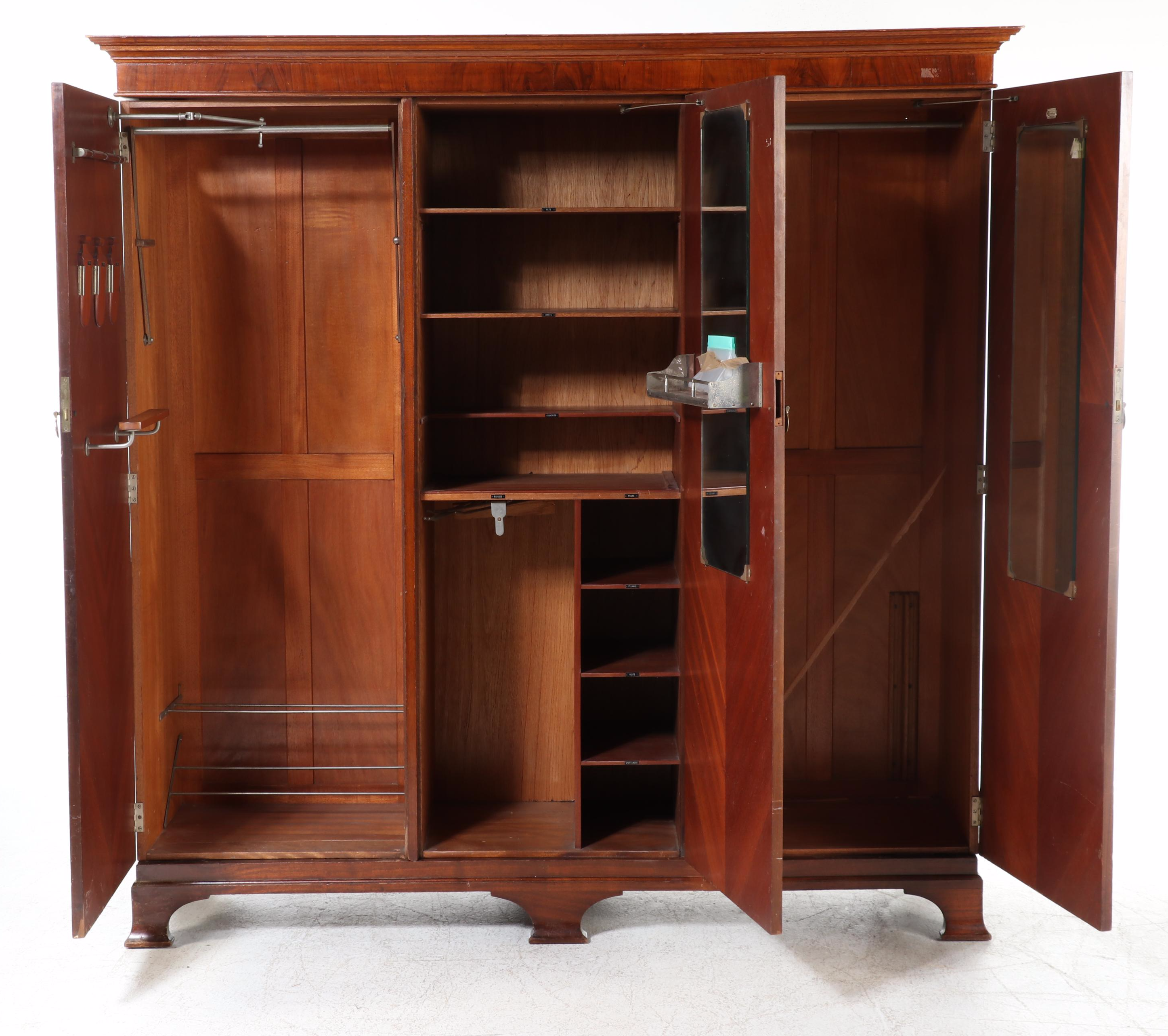 Waring & Gillow Edwardian Burr Walnut Triple-Door Wardrobe, Early 20th Century