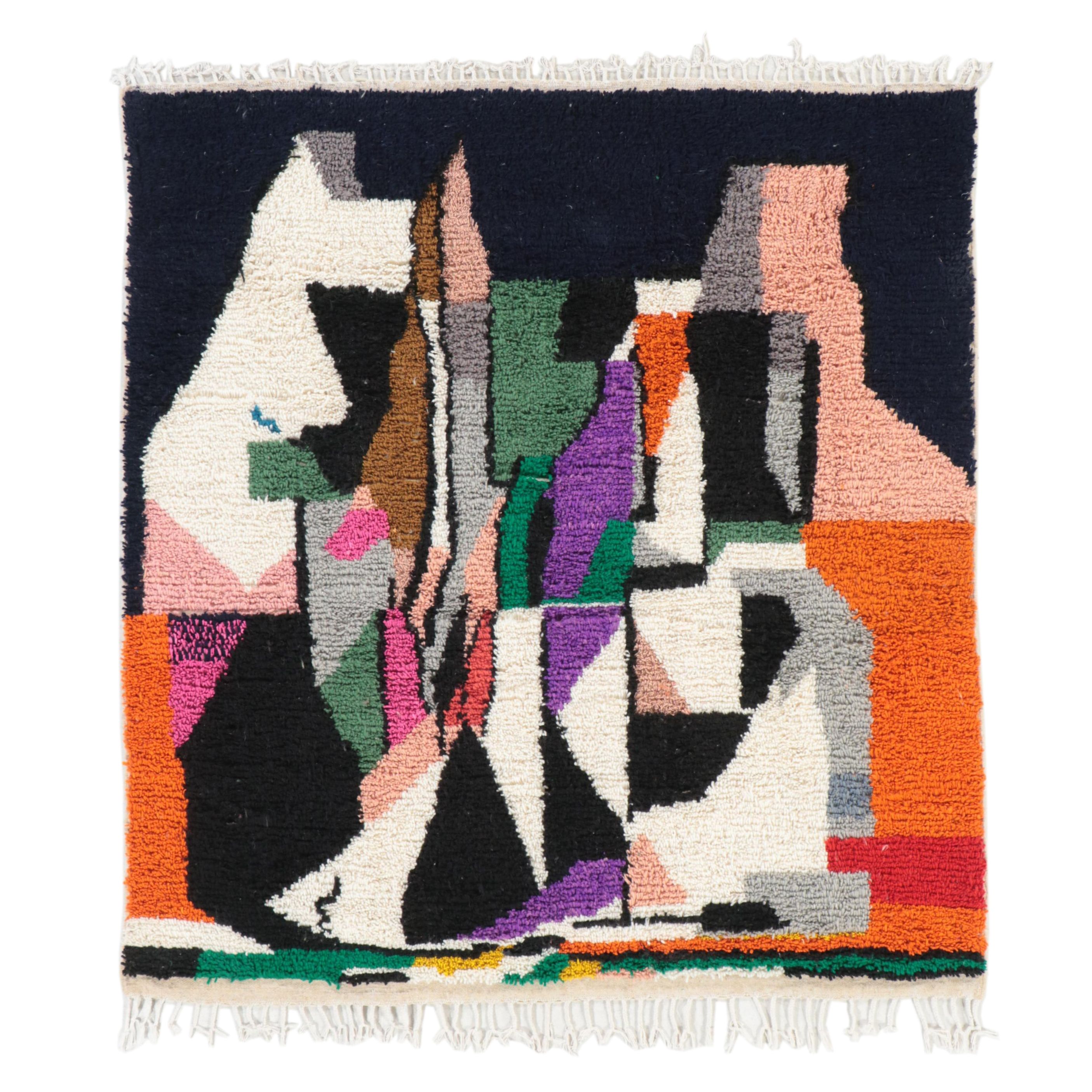 6'5 x 7'2 Hand-Knotted Moroccan Berber Picasso Inspired Wool Area Rug