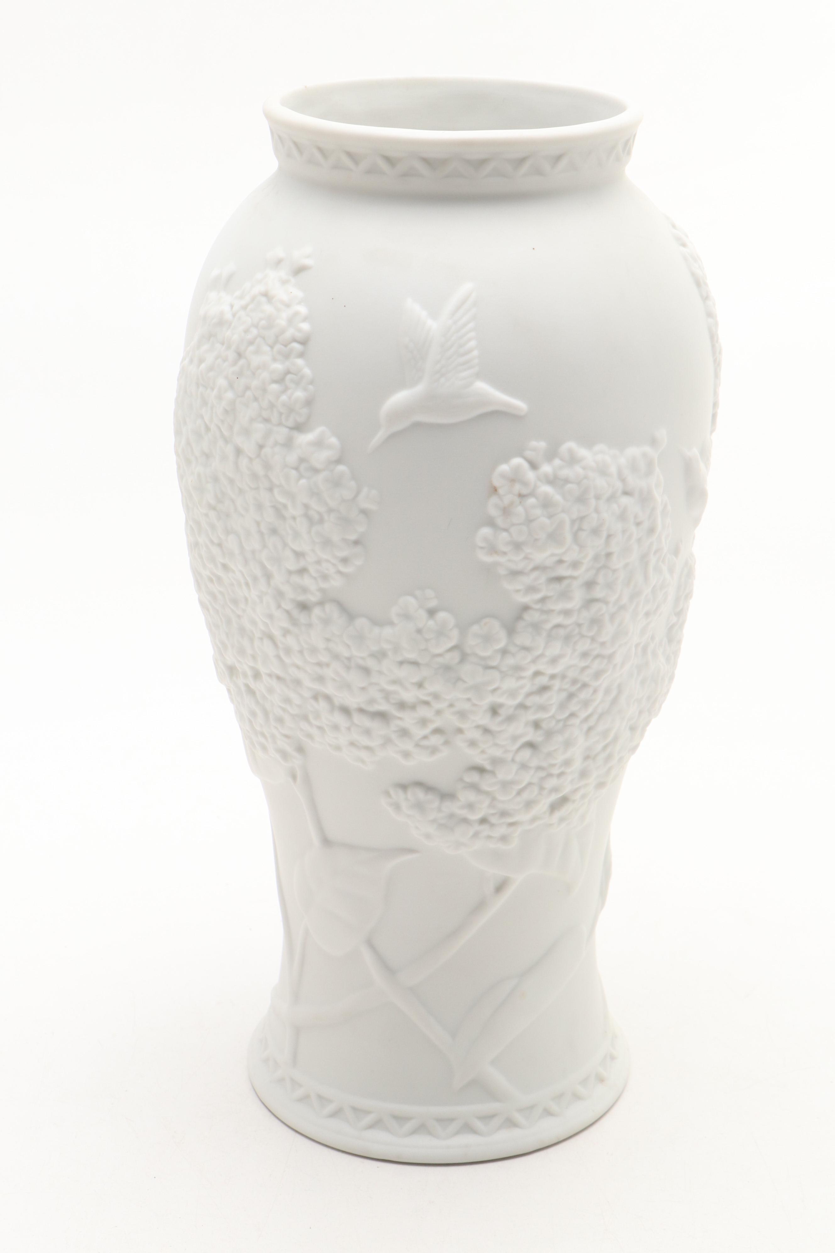 Goebel Cheryl Johnson Vase with "School Boy" and Other Hummel Figurines